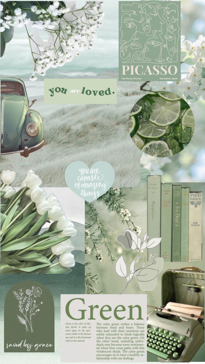 Green Aesthetic Wallpaper with Typewriter and Books. Green aesthetic tumblr, Cute summer wallpaper, Head and heart