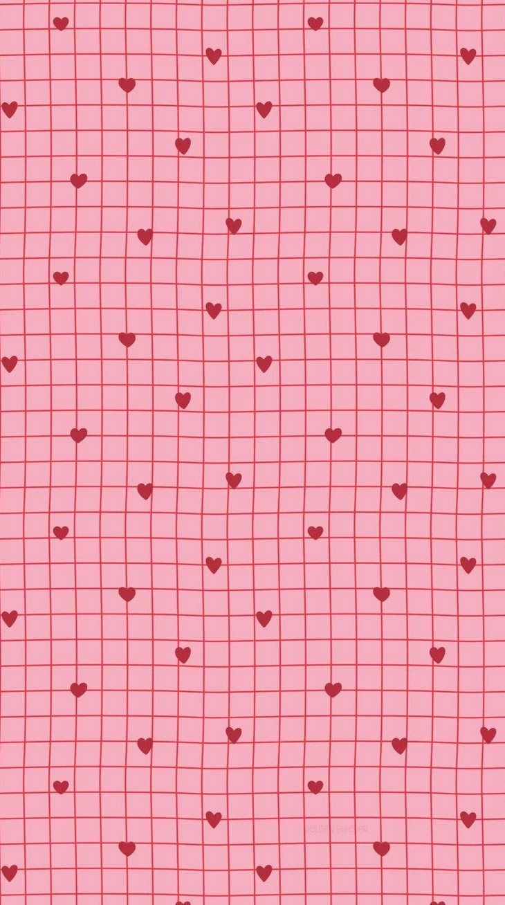 Pink Heart Grid Wallpaper for iPhone & iPad Cute Minimal Valentine Aesthetic