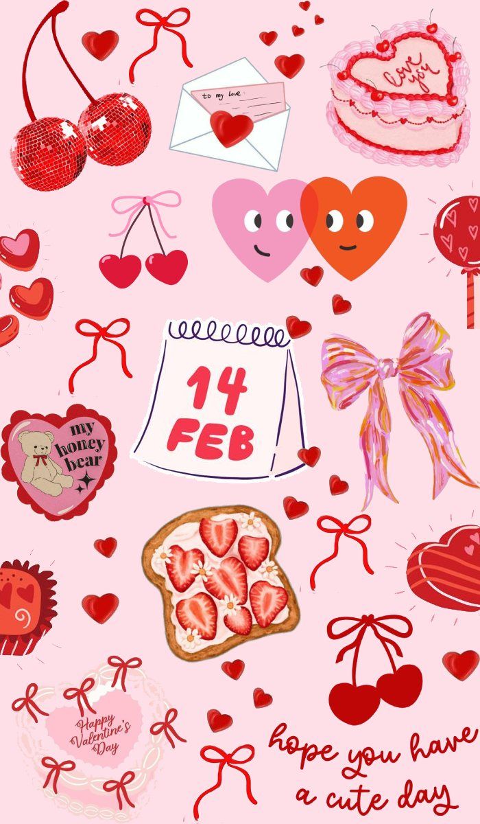 Feb Aesthetic Cute Valentine Wallpaper : Hearts, Bows, Cherries & Pink Aesthetic
