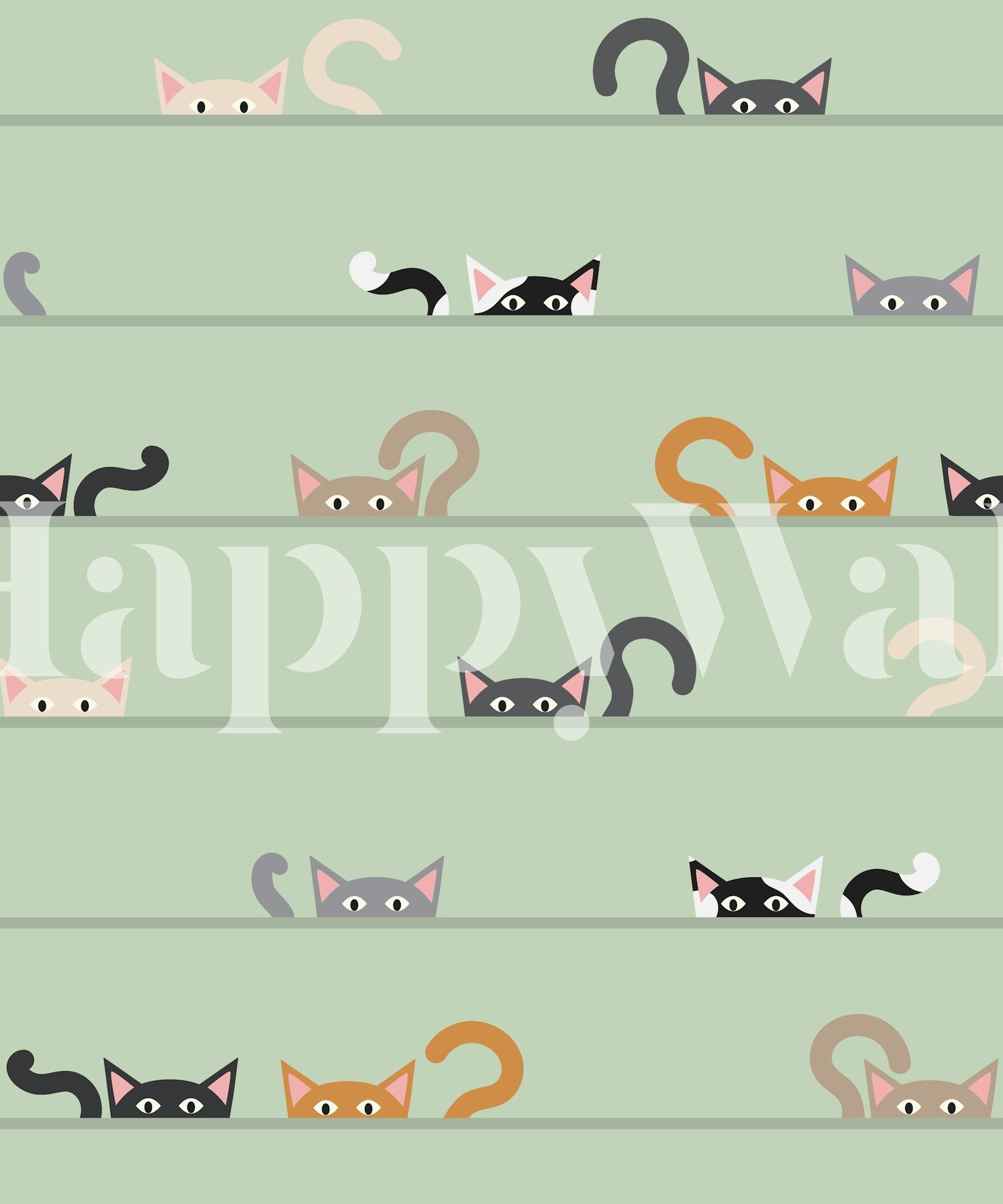 Cute Cat Wallpaper on Sage Green