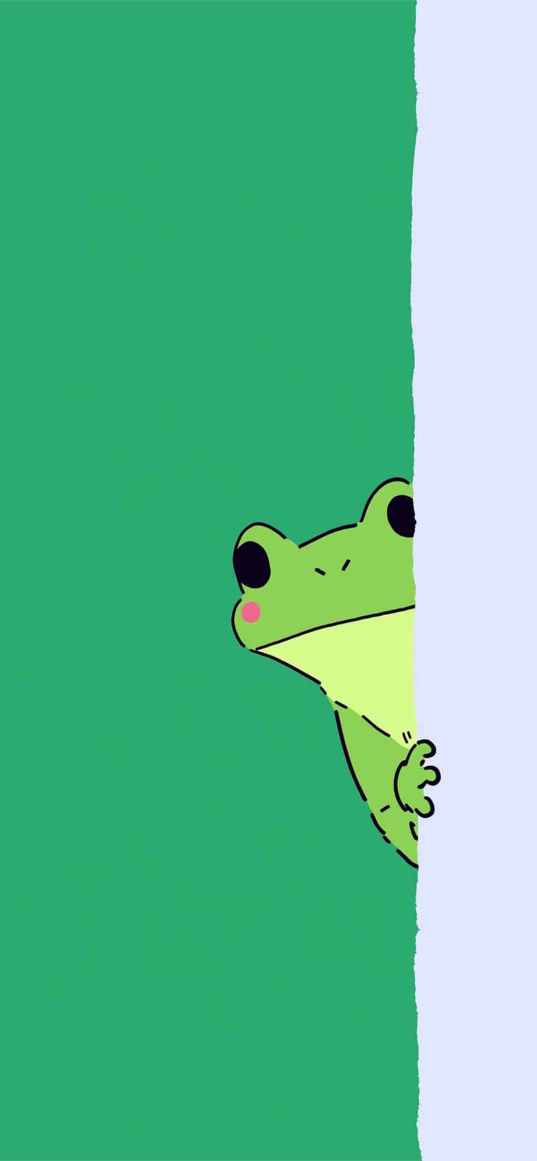 Frog Peeking Cute Green Minimalist Wallpaper