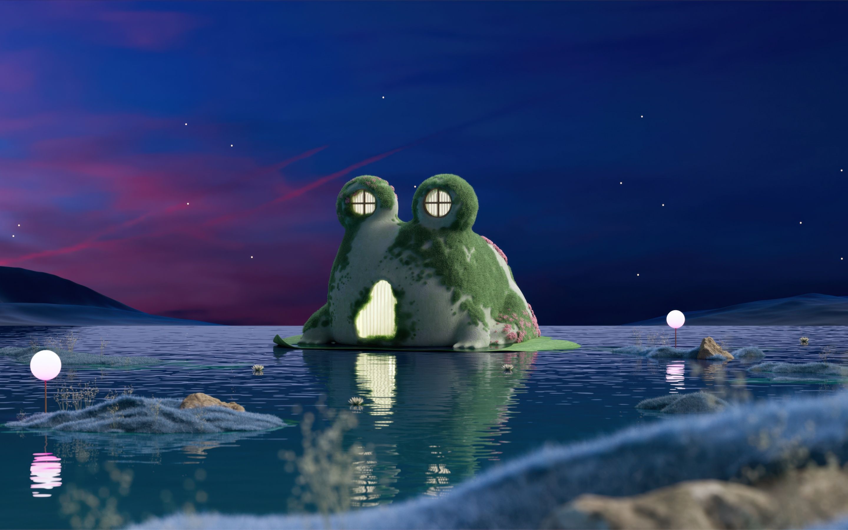 Frog house Wallpaper 4K, Aesthetic, Night, Dreamlike