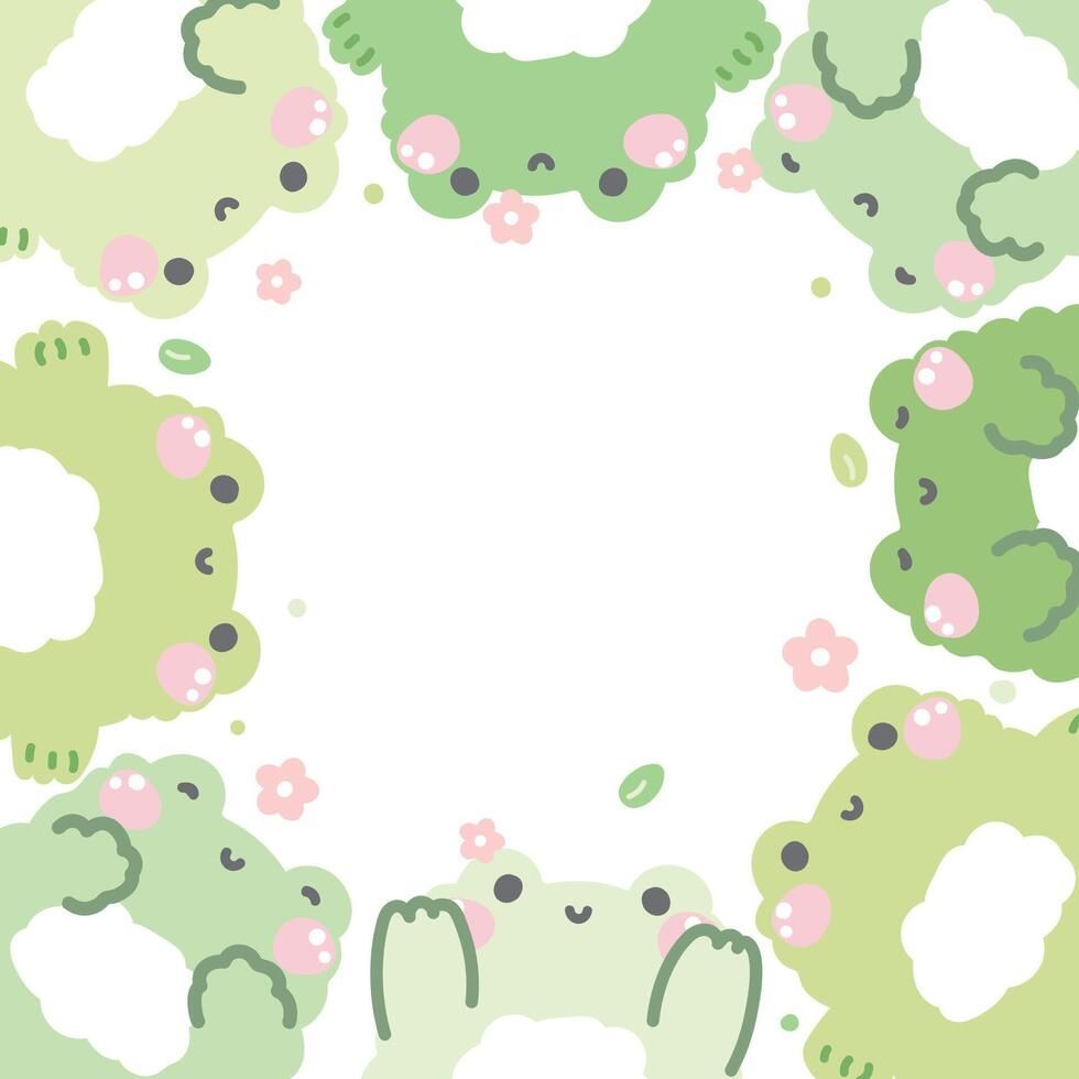 Cute frog open the window with sun cloud and rainbow sky background.Reptile animal character cartoon design.Image for card, sticker, baby product.Kawaii.Illustration