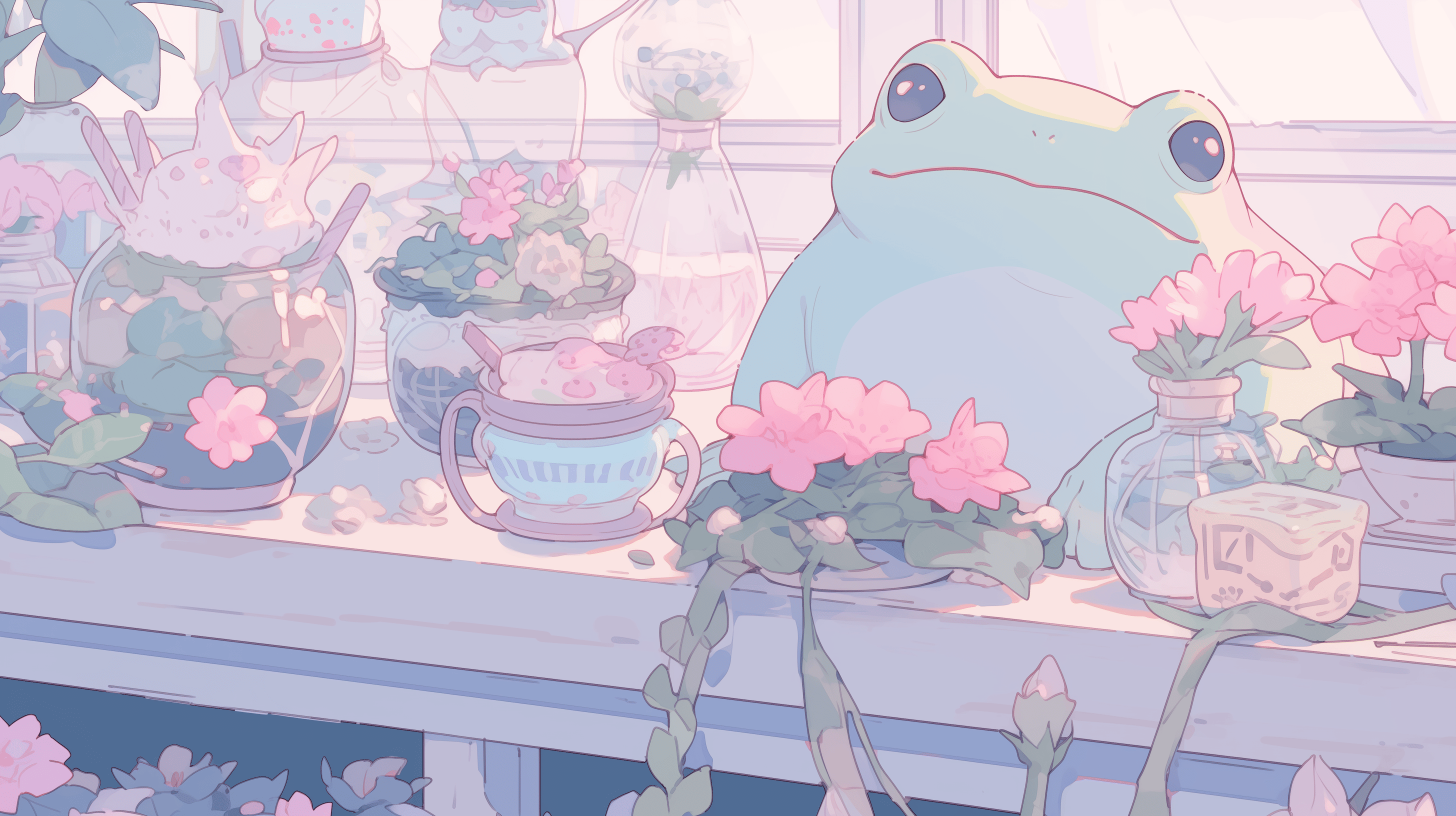 Pastel Kawaii Frog: Charming AI Art HD Wallpaperx1632