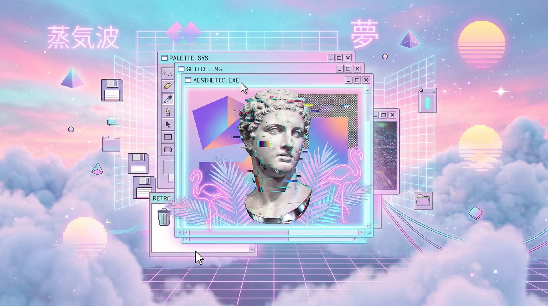 Retro Windows In Vaporwave Sky