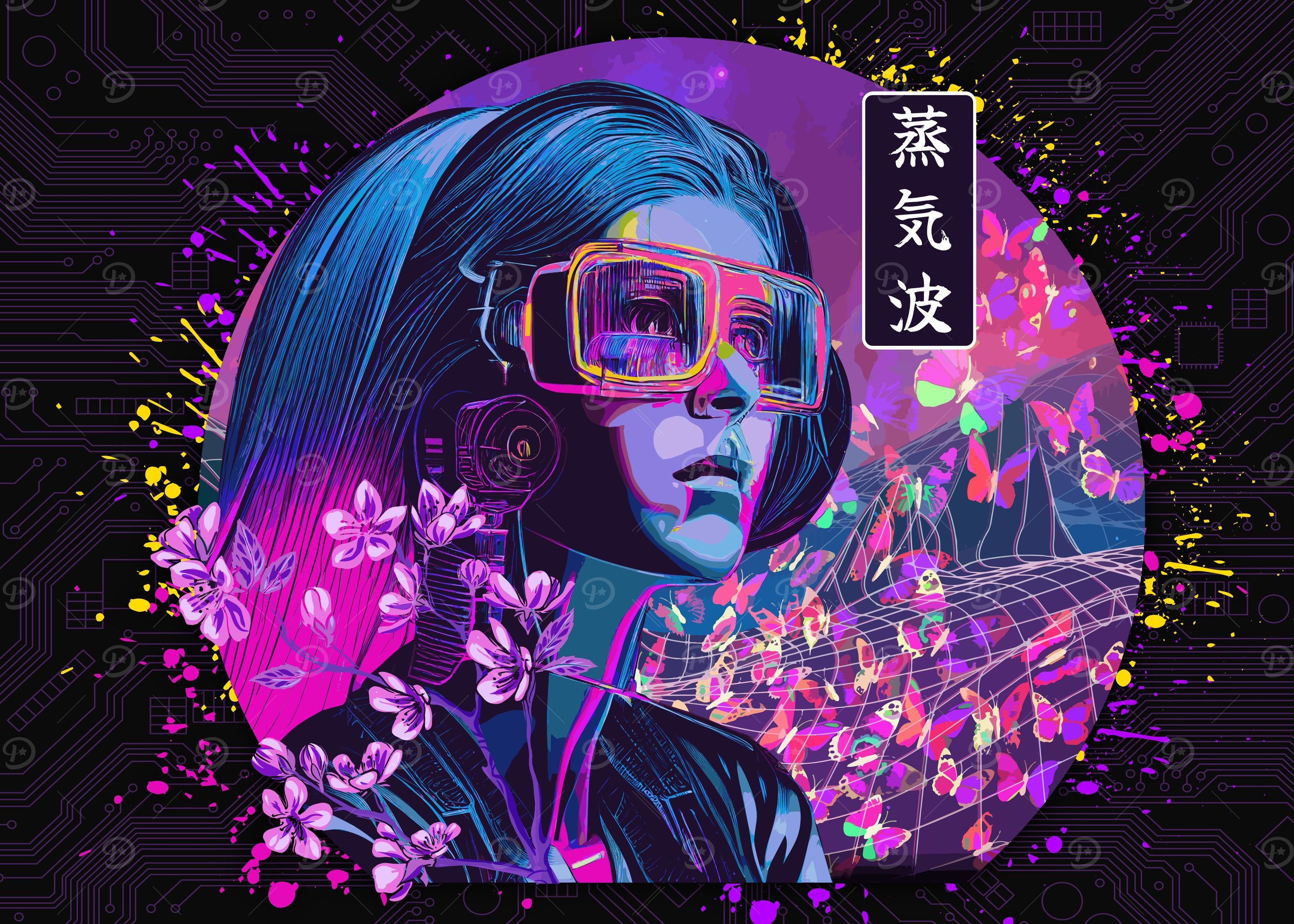 Japanese Vaporwave Girl' Poster, picture, metal print, paint