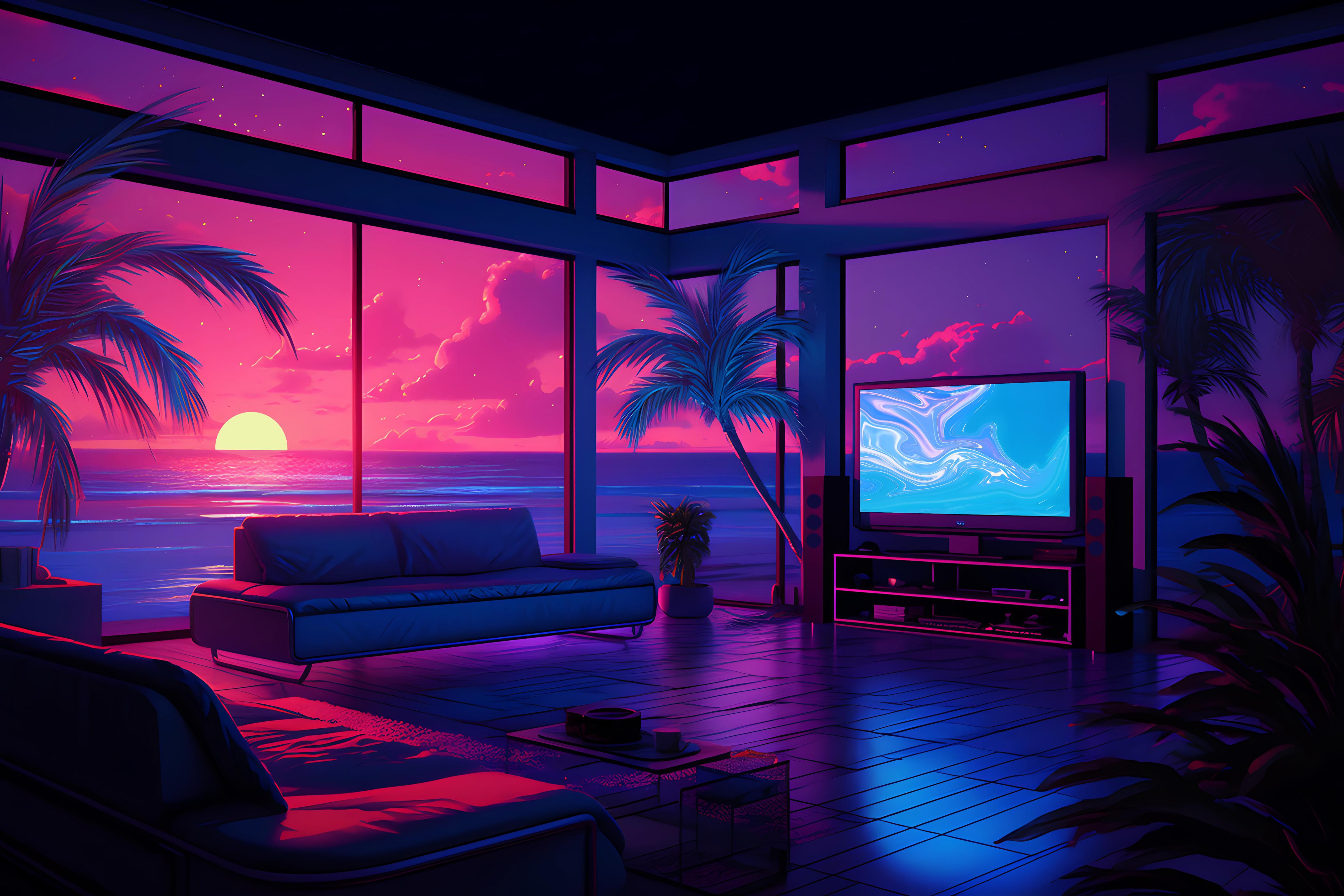 90s Vaporwave Room with Chill Vibe, Lofi Background