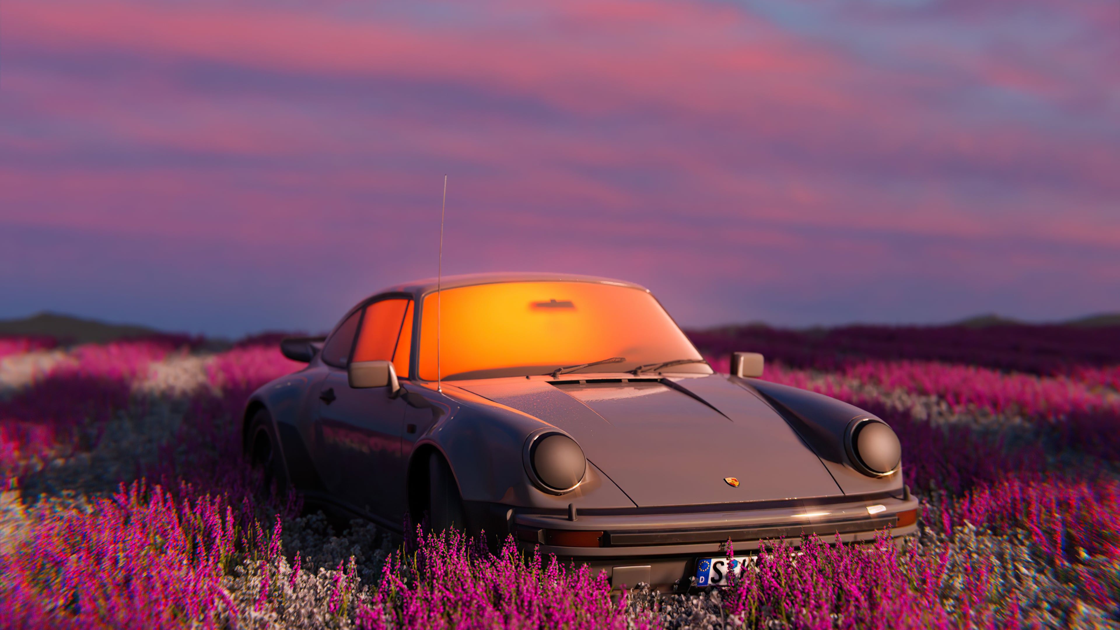 Porsche in nature Digital Art Aesthetic Wallpaper 4K for Desktop