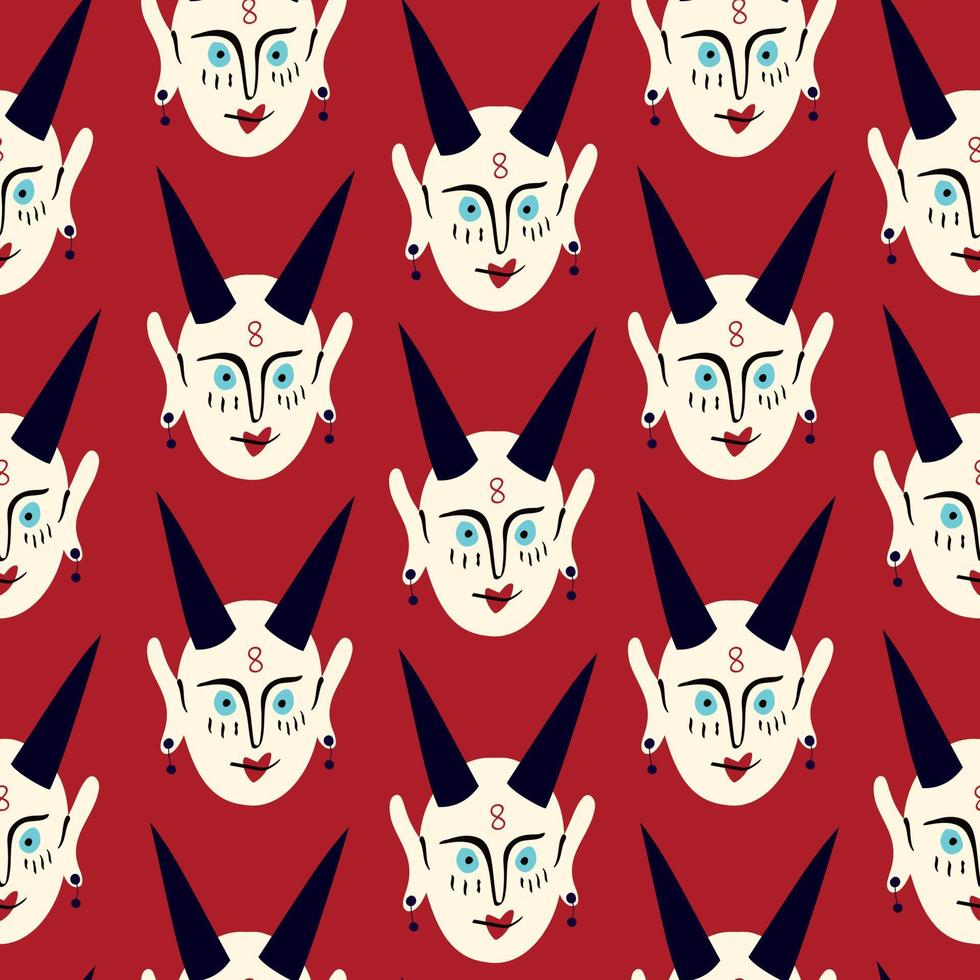 Pattern of Funky demon head with a creepy ugly face