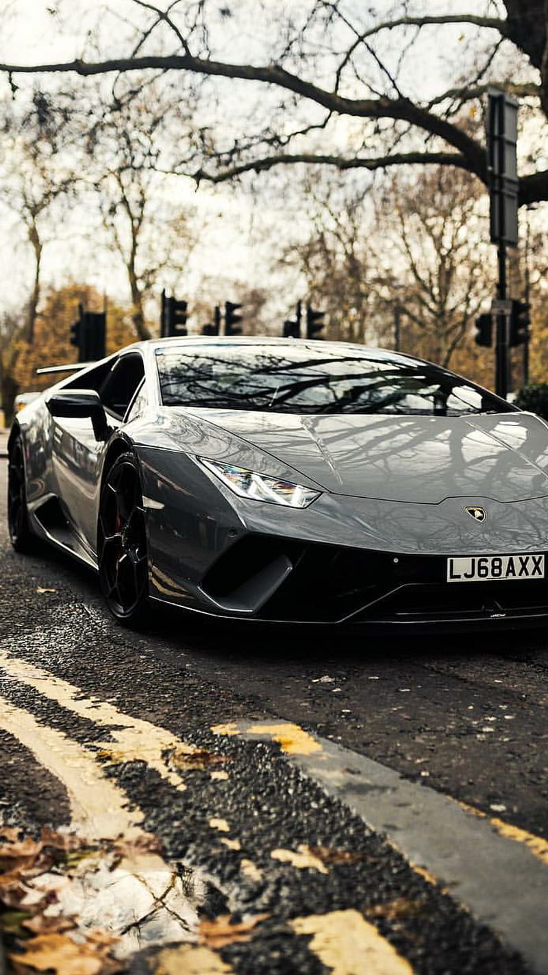 Lamborghini, huracan, gris, car, supercar sports, london, new, HD phone wallpaper