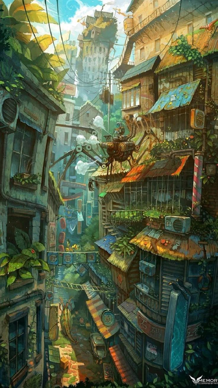 Aesthetic Wallpaper. Pink, Blue, Green, Red, Yellow, Purple. Solarpunk city art, Solarpunk town, Cyberpunk