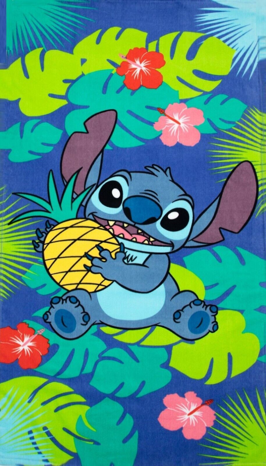 Stitch Tropical Bliss Kids Beach Towel measures 28 x 58 inches