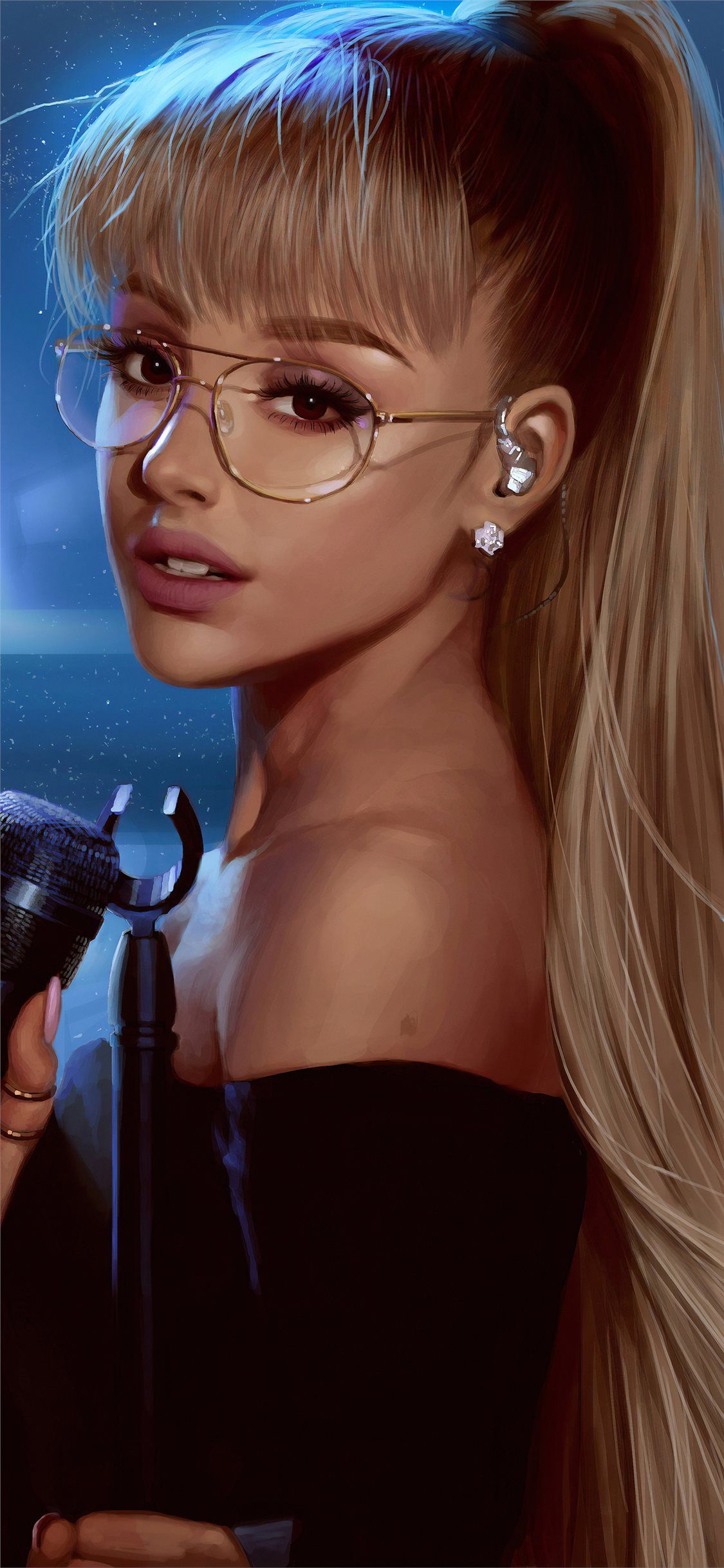 Ariana Grande, singer, 1242x2688, iPhone X, iPhone XS, iPhone 11, iPhone 11 Pro, iPhone 11 Pro Max, 5K, 4K, wallpaper, portrait, blonde, glasses, ponytail, microphone, The Dangerous Woman Tour, The Sweetener World Tour, The - Ariana Grande