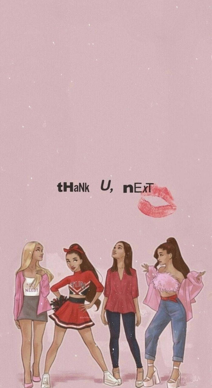 Drawing of ariana grande and her friends, cute aesthetic backgrounds, pink background - Ariana Grande