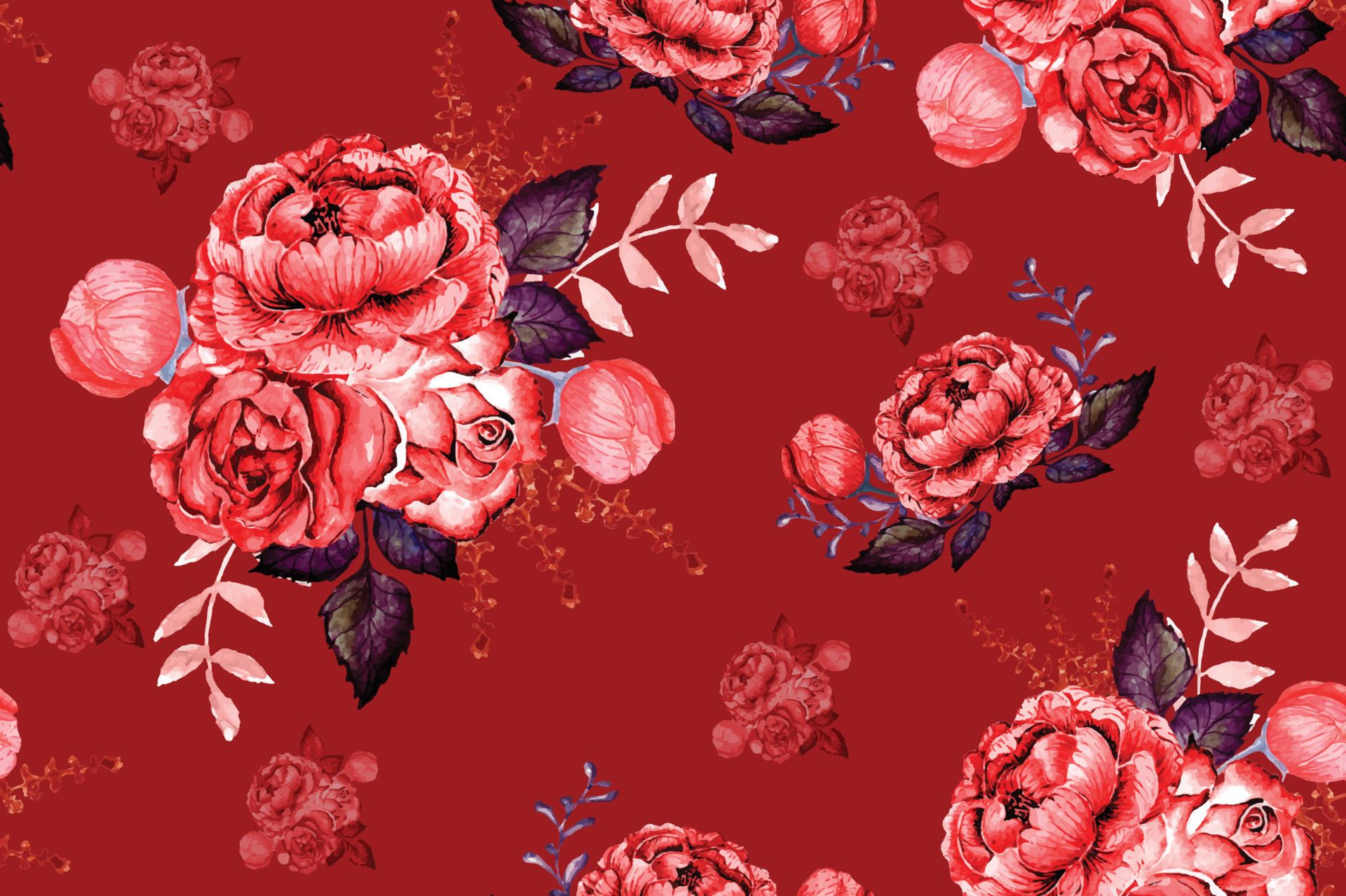 Seamless pattern rose and flower with watercolor for fabric and wallpaper.floral botany background