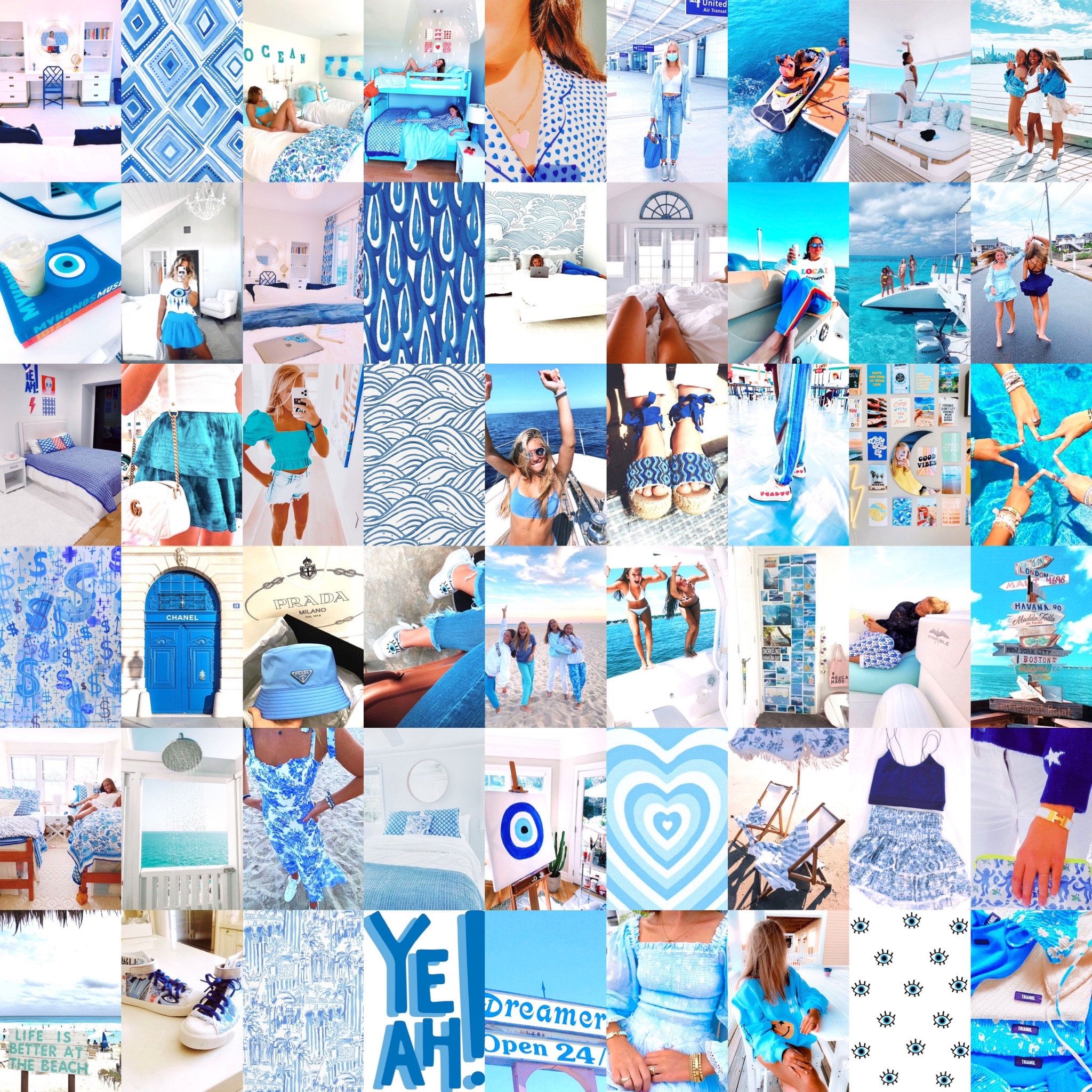 A collage of pictures with blue and white - Preppy