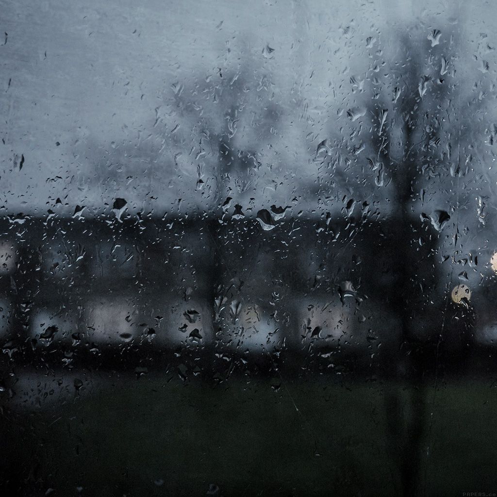 A window with rain on it and trees in the background - Rain