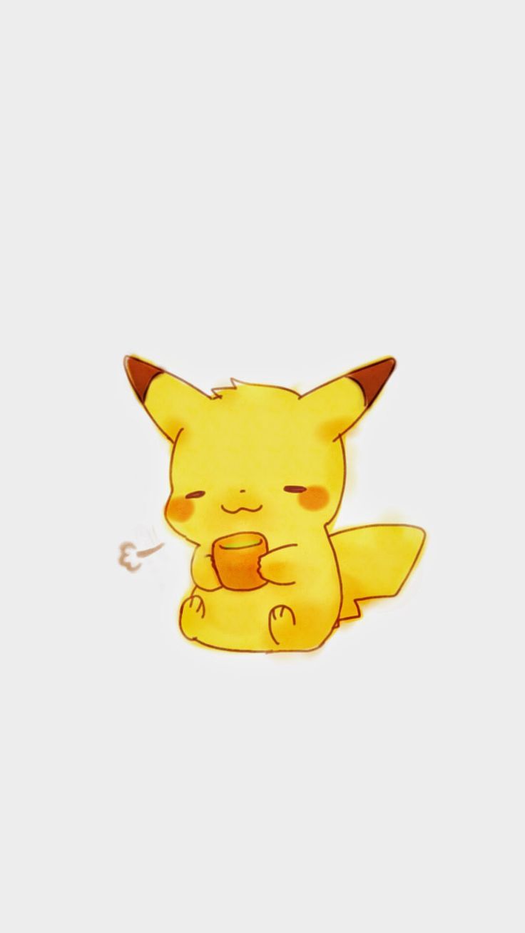 IPhone wallpaper of a cartoon character, Pikachu, holding a cup of coffee and smoking a cigarette. - Pikachu