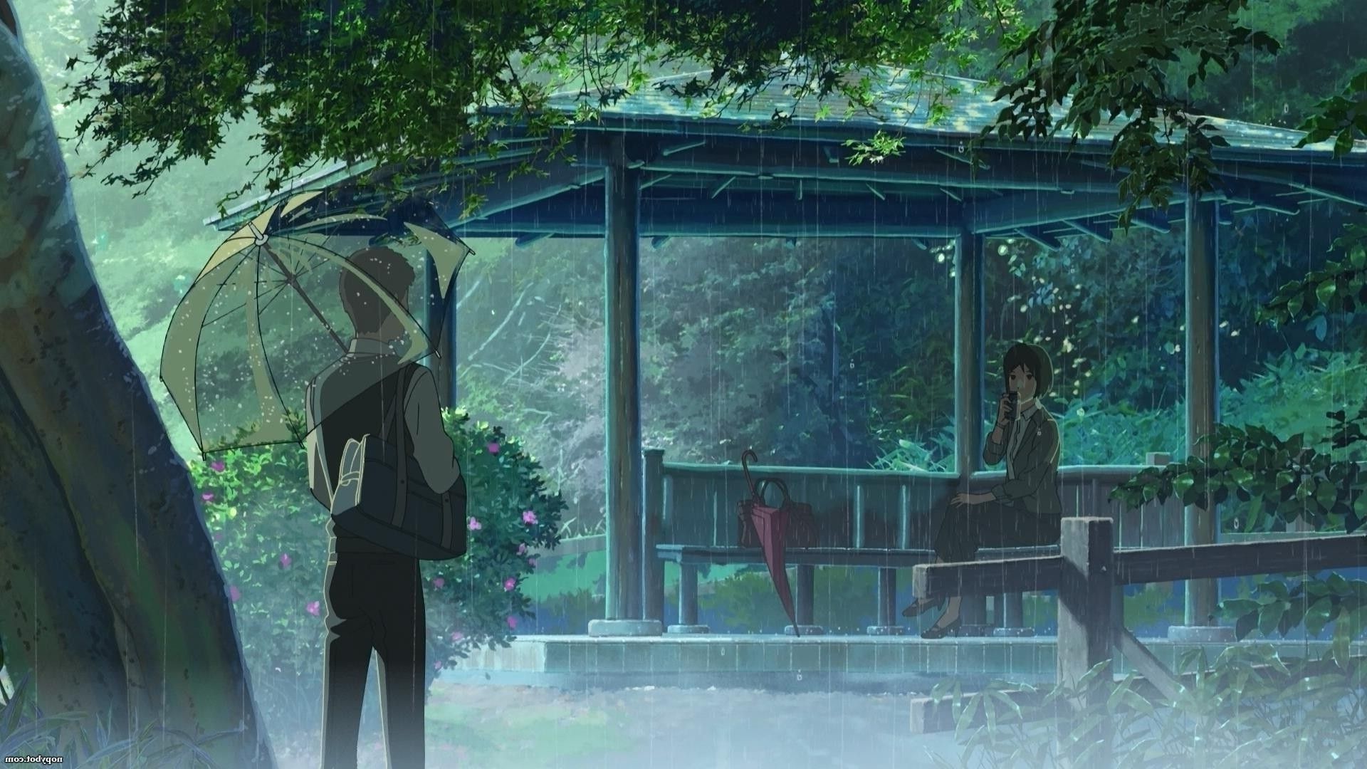 Anime, 5 Centimeters Per Second, rain, umbrella, 1920x1080 wallpaper - Rain, garden