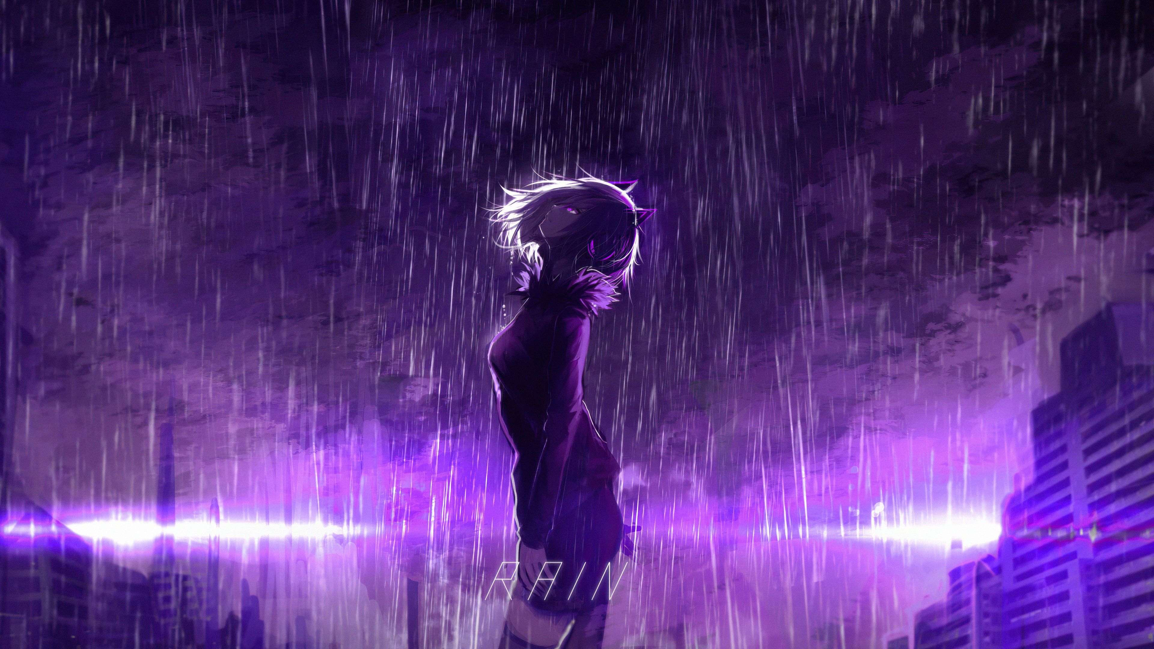 Aesthetic anime girl standing in the rain wallpaper 3840x2160 - Rain
