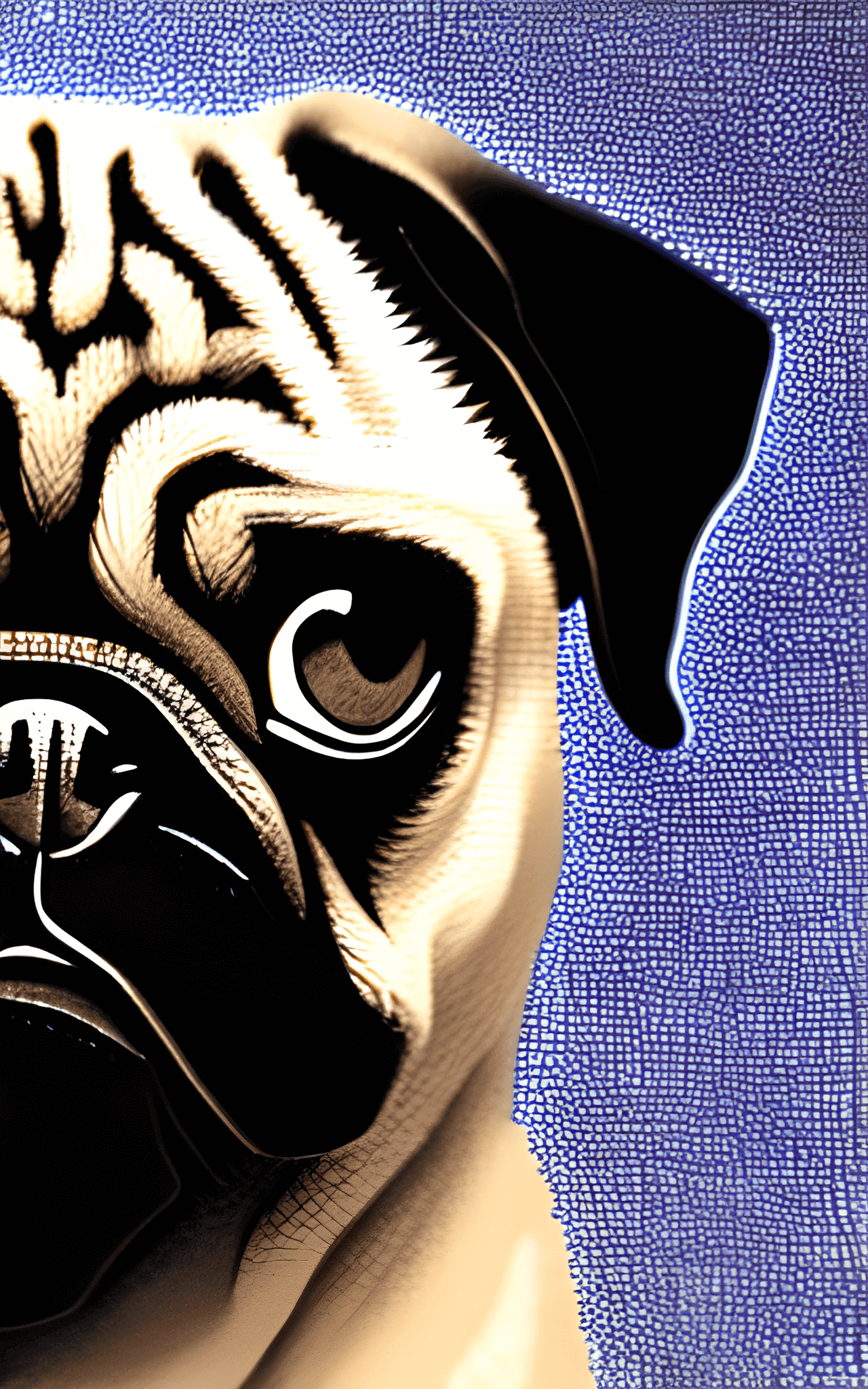 A picture of a pug dog with a blue background - Dog