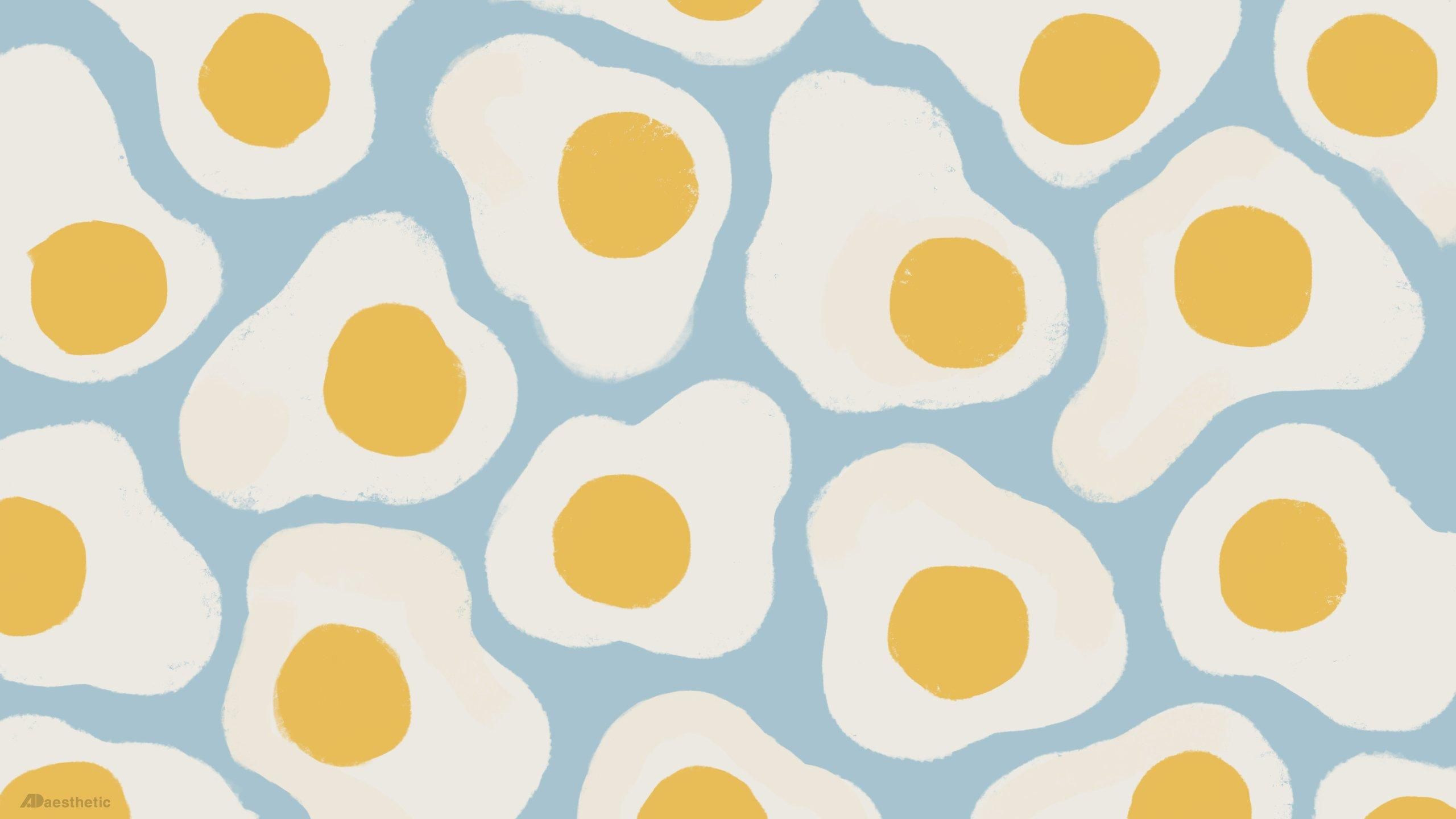 A pattern of fried eggs on a blue background - Desktop, pattern, computer, egg, 2560x1440, colorful, May