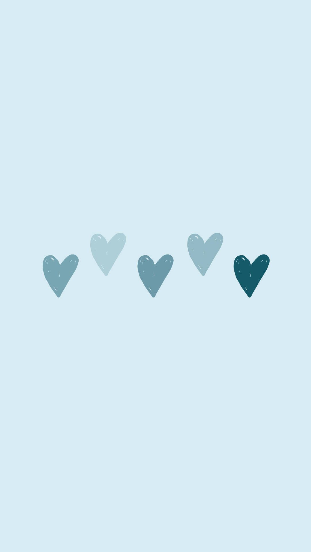 A row of five hearts, decreasing in size from left to right. The last heart is blue. - Blue, heart
