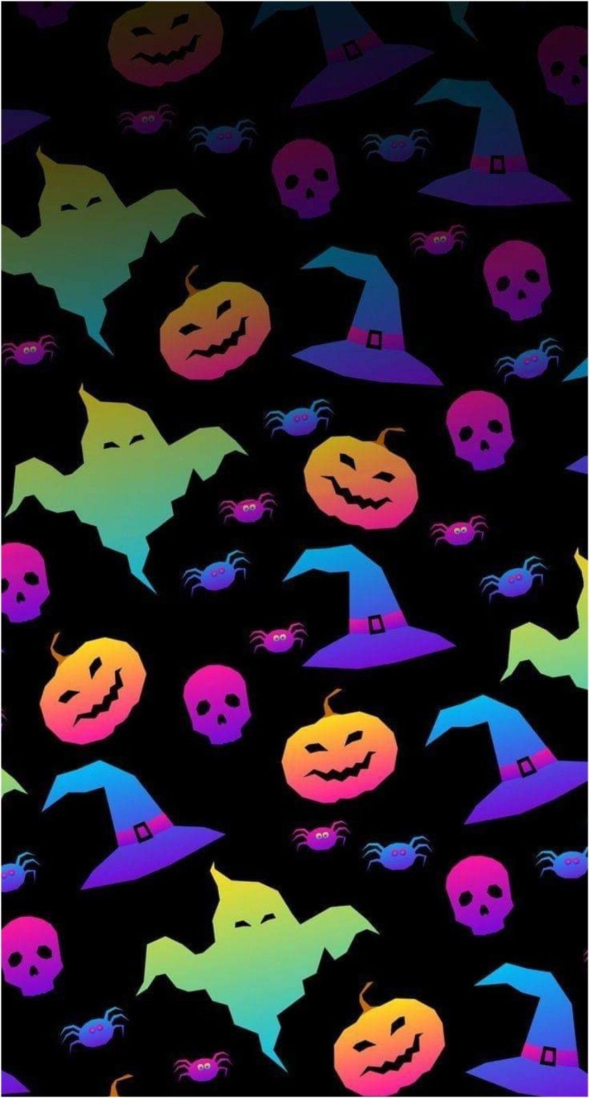 A halloween pattern with colorful pumpkins, ghosts and hats - Halloween, cute Halloween, spooky
