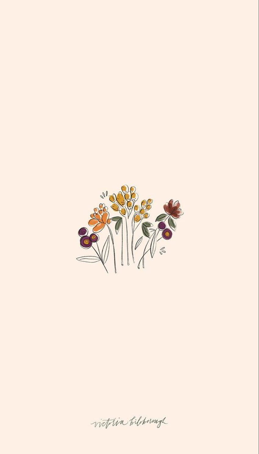 IPhone wallpaper with a small illustration of flowers - Minimalist