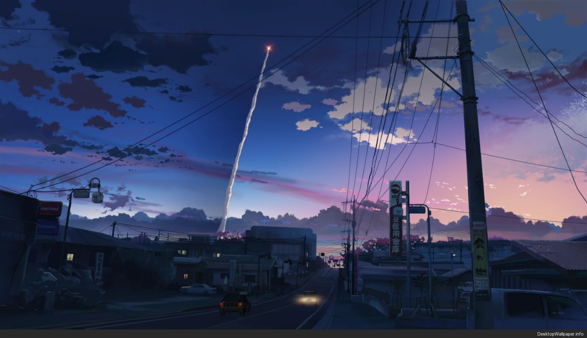 A city street with buildings and cars - Desktop, anime, dark anime, HD, 90s anime, night, Japan, anime landscape, anime sunset, computer, landscape, anime city, Japanese