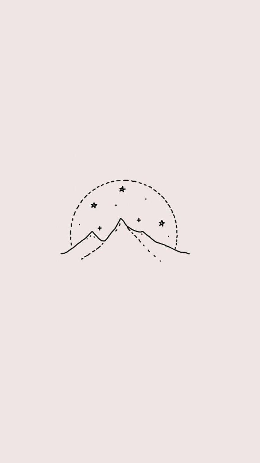 A minimalist illustration of a mountain range with a sun and stars. - Minimalist, clean, pastel minimalist