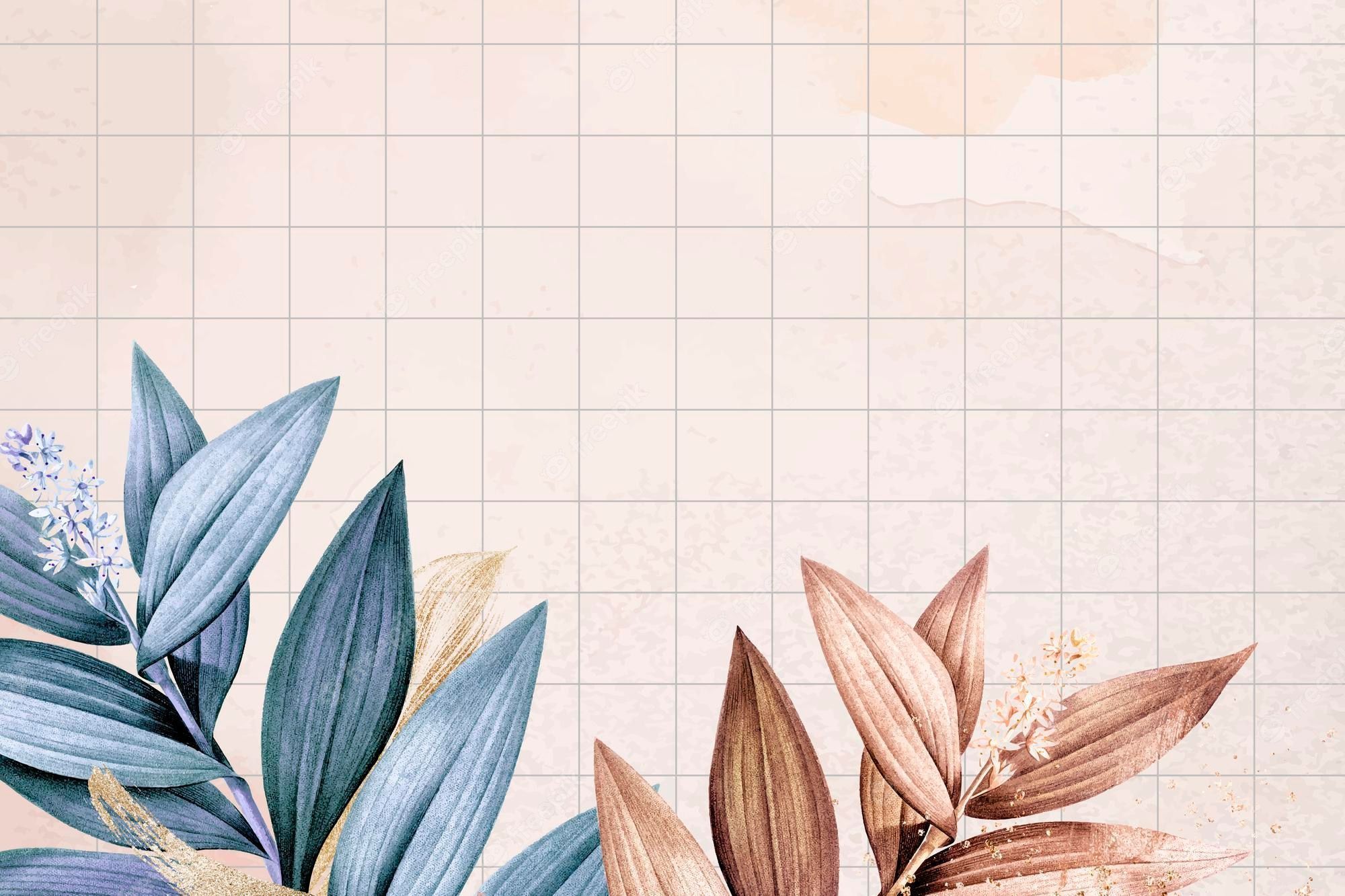 A background with a grid of lines and leaves on the left side - Laptop, profile picture, desktop, pattern, vector, iMac, 3D, modern, computer, leaves