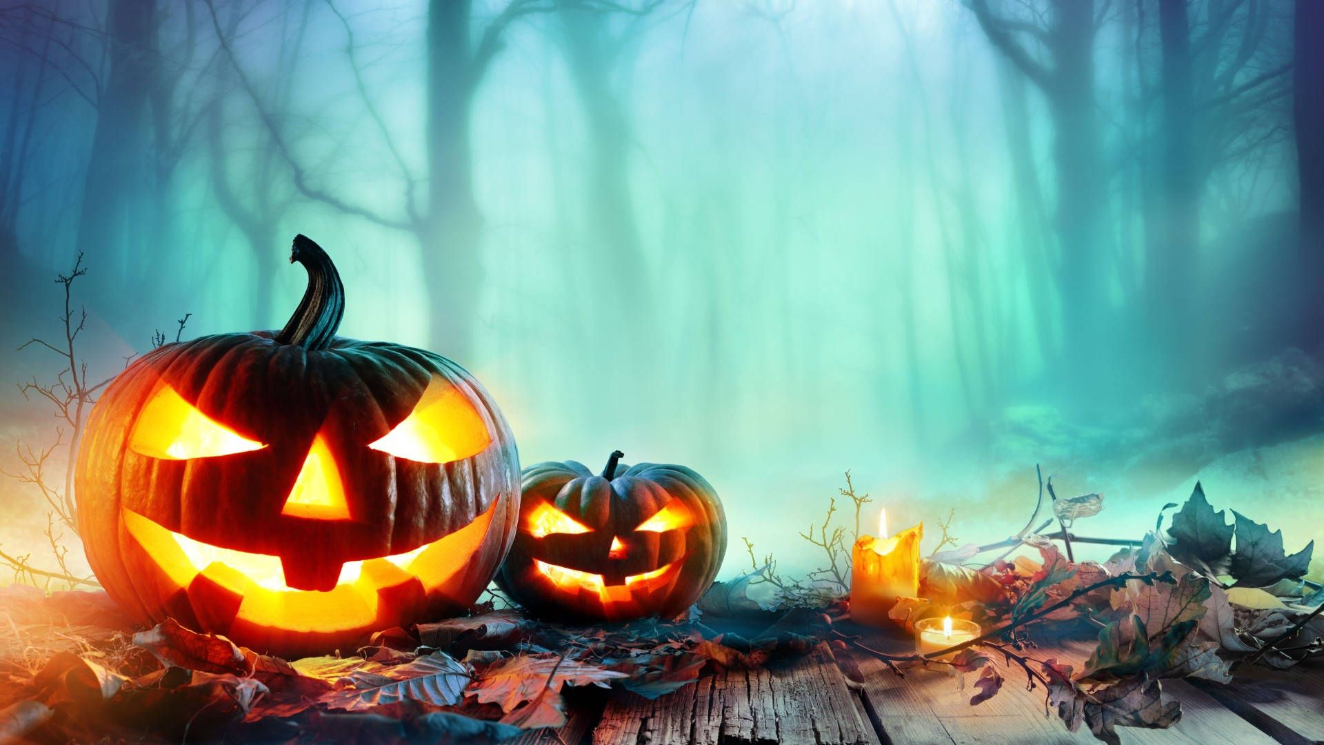 Halloween pumpkins in the forest wallpaper 1920x1080 - Halloween desktop, Halloween
