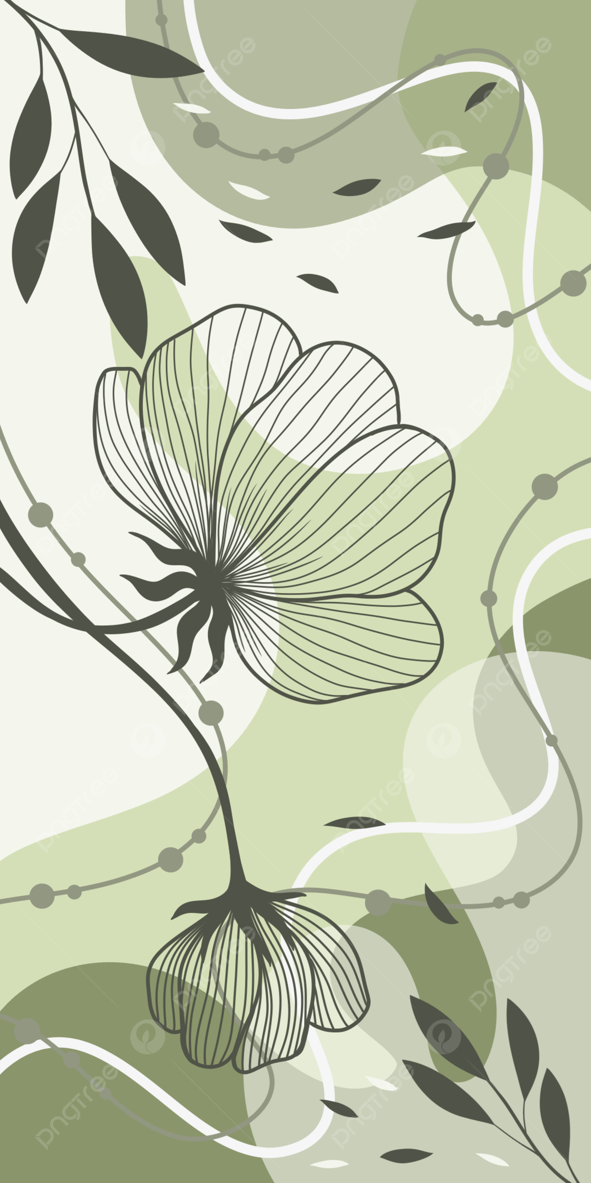Mint Green Abstract Wallpaper With Aesthetic Line Art Flower Drawing Background Wallpaper Image For Free Download
