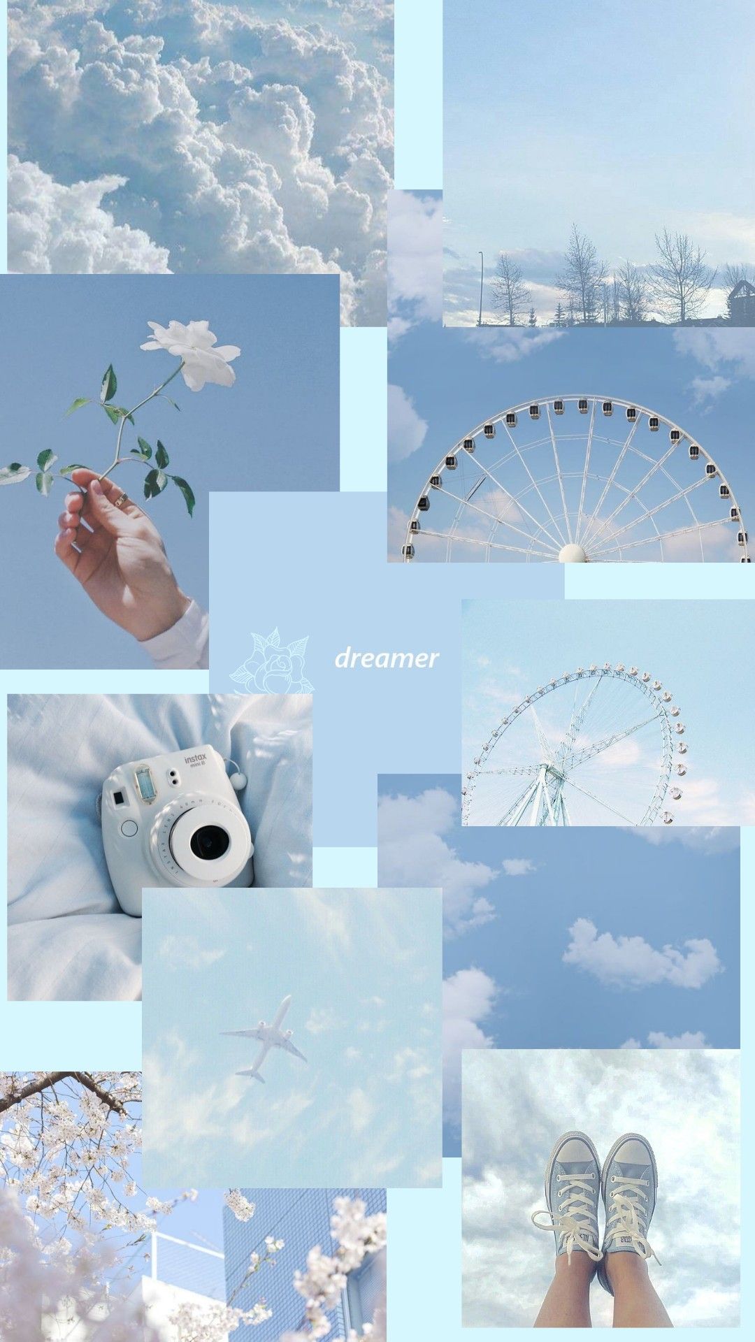 Aesthetic phone background collage of blue and white images - Blue