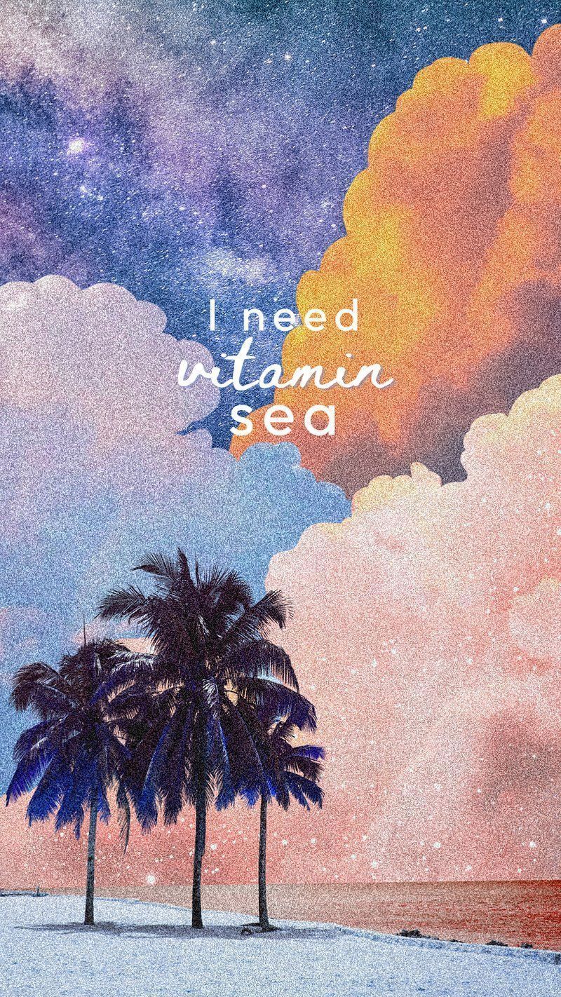 I need vitamin sea wallpaper for phone with palm trees and sunset in the background - Orange, beach, blue, ocean