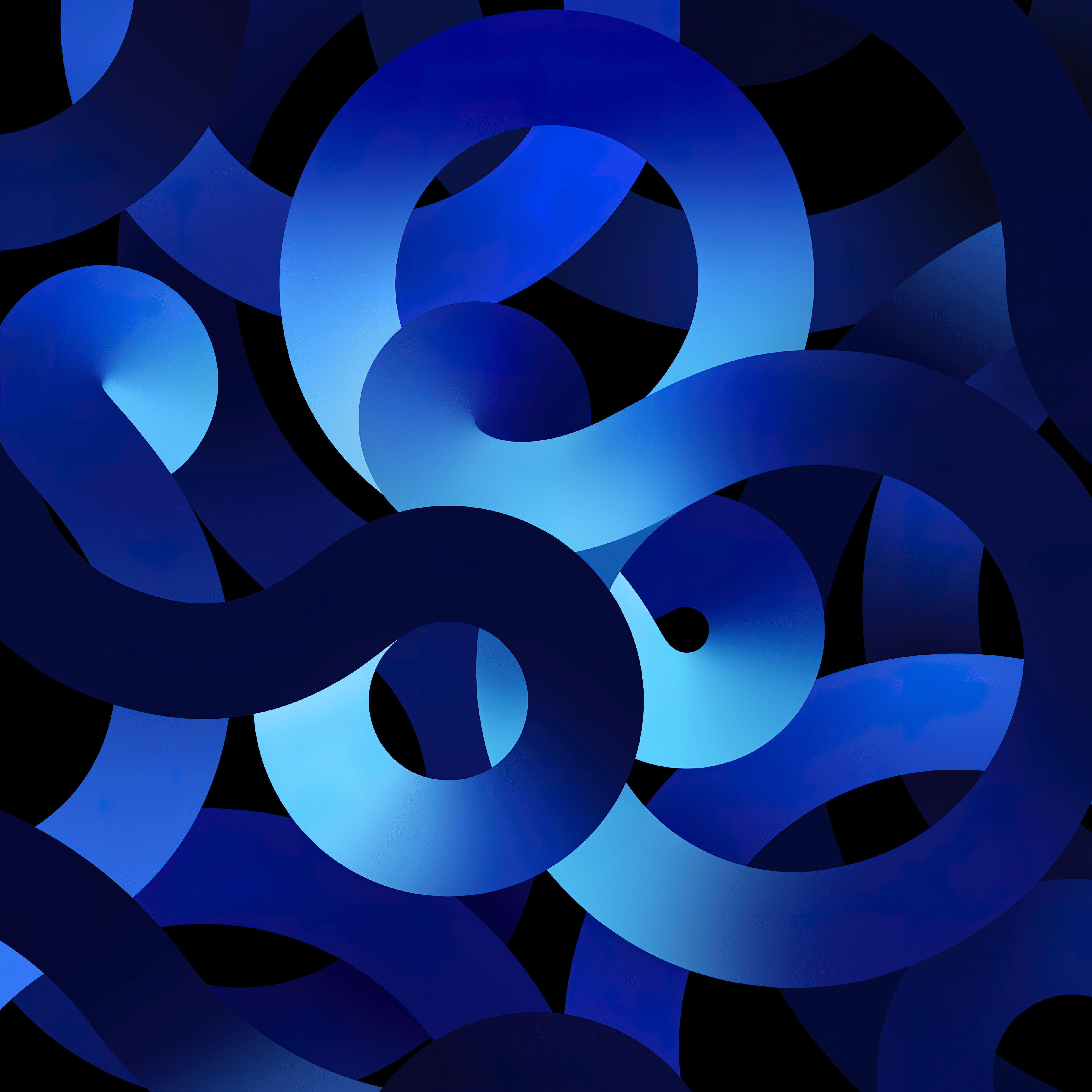 A blue abstract pattern of interlocking shapes on a black background. - Low poly, blue, dark blue, Windows 10