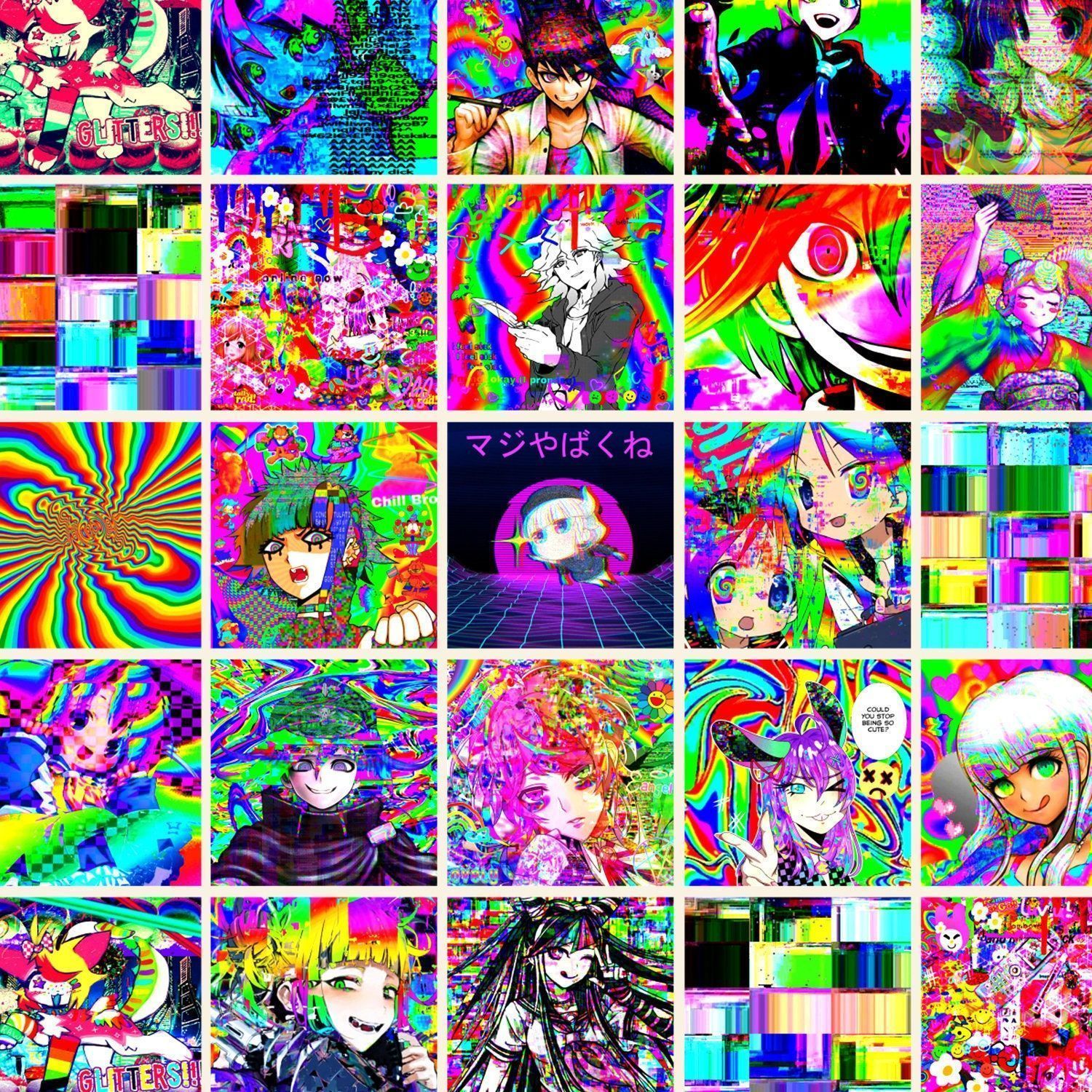 Glitchcore Anime Digital Photo Wall Collage Kit 25 Pics Indie