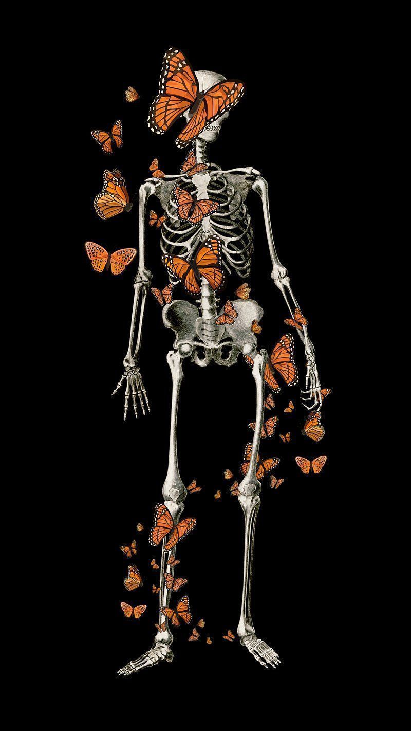 Skeleton with butterflies in the rib cage - Spooky, Halloween, horror