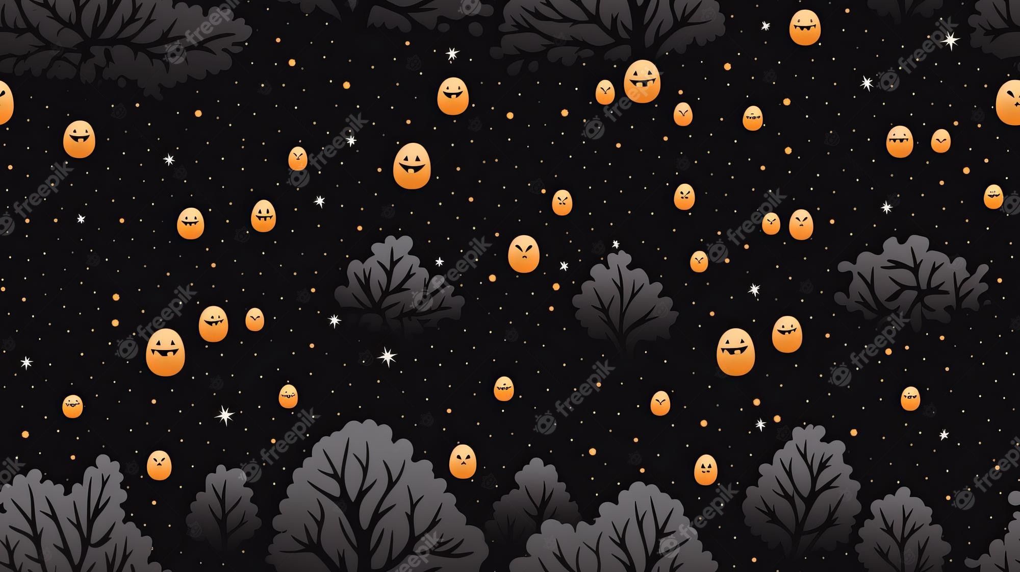 Halloween seamless pattern with ghosts flying in the night sky. - Spooky, Halloween