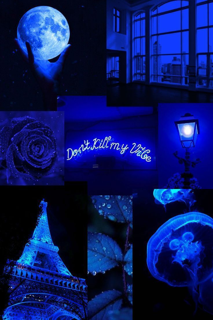 Aesthetic blue background with a collage of blue images - Blue, dark blue