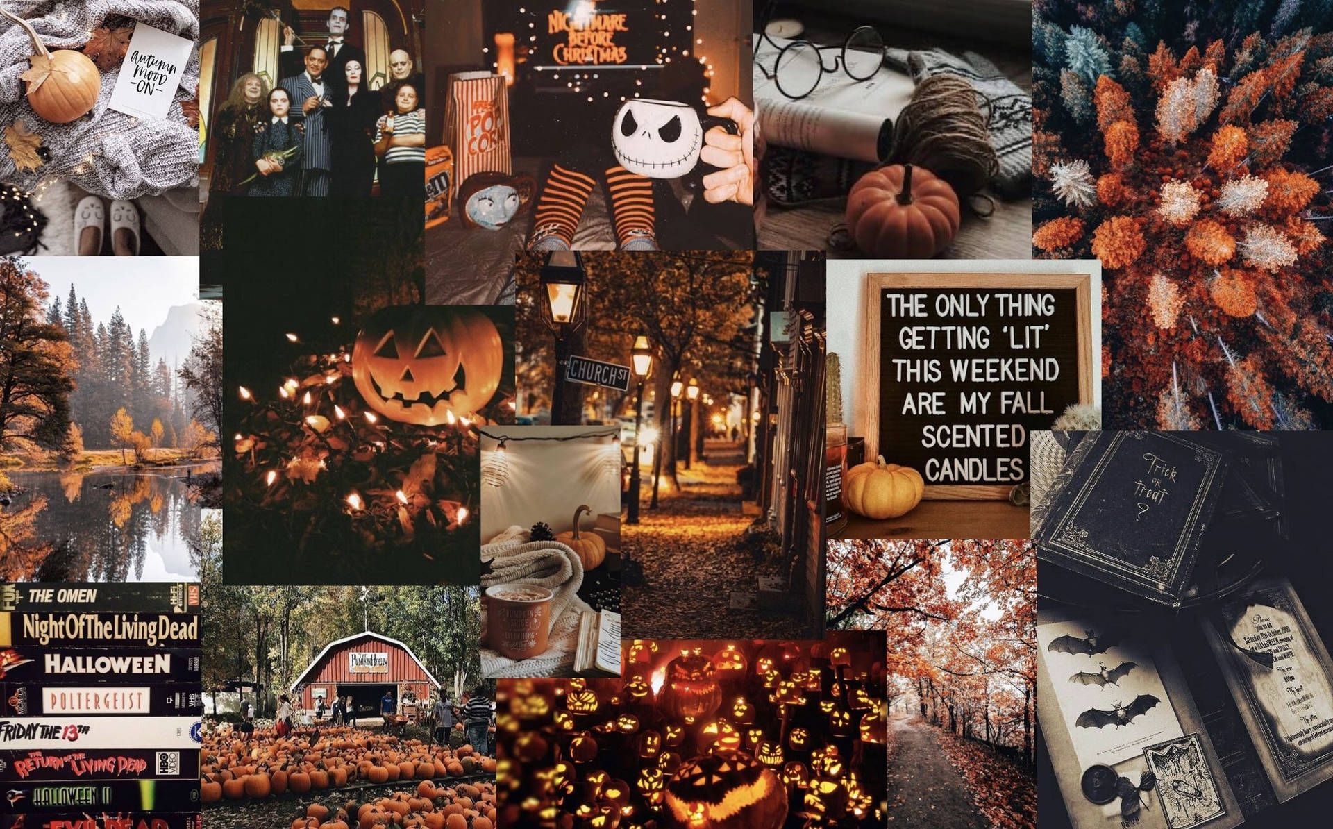 A collage of Halloween photos, including pumpkins, bats, and Jack Skellington. - Halloween, Halloween desktop