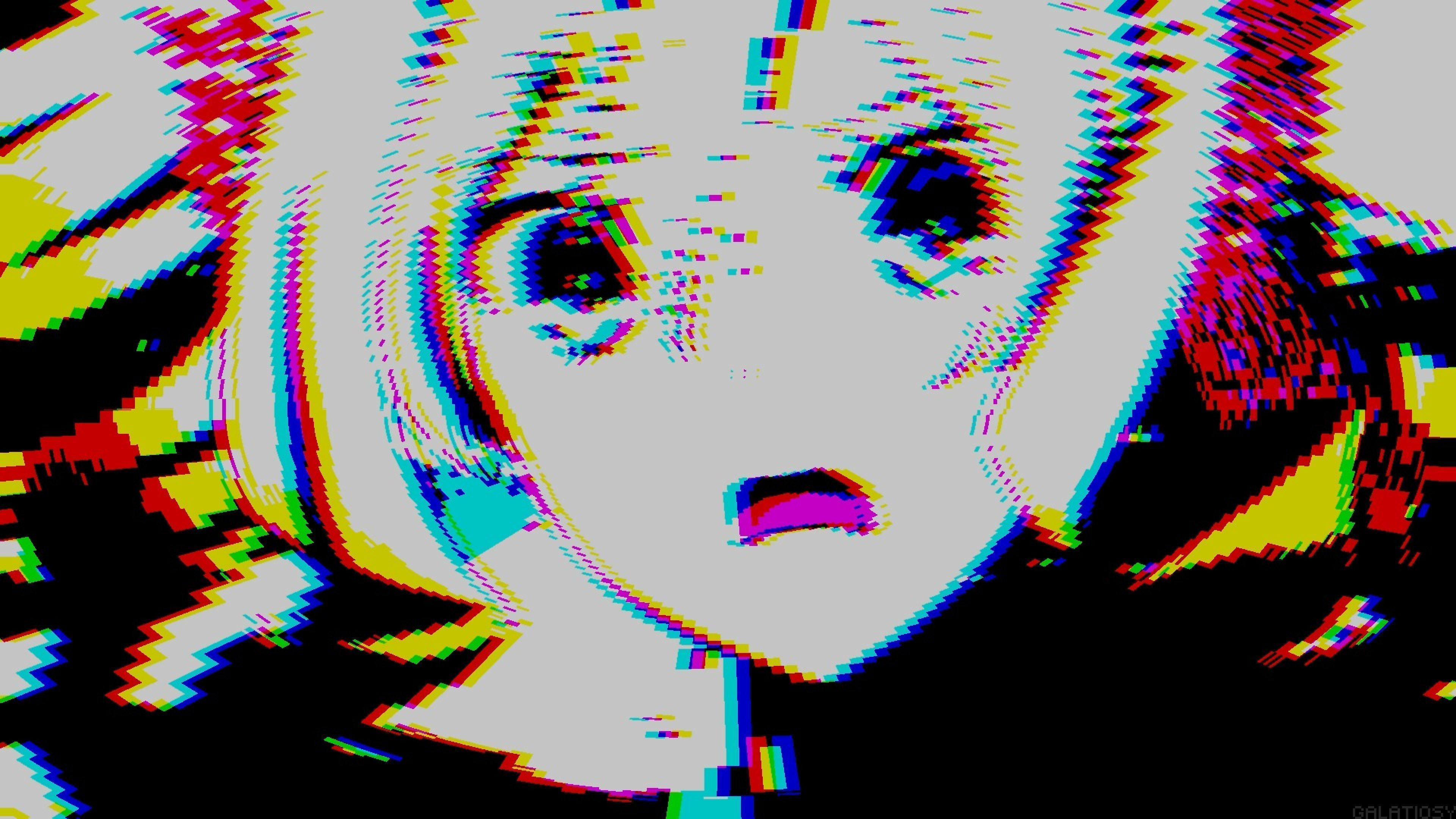 An image of a girl with her eyes closed - Desktop, 3840x2160, anime, glitch