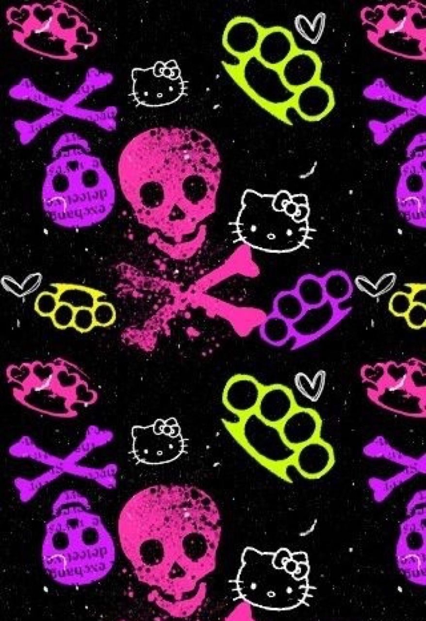 IPhone wallpaper background of Hello Kitty with a skull and crossbones - Scenecore