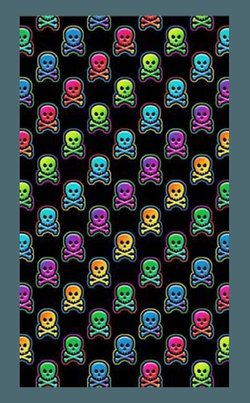 A black background with a pattern of neon skulls and crossbones - Scenecore