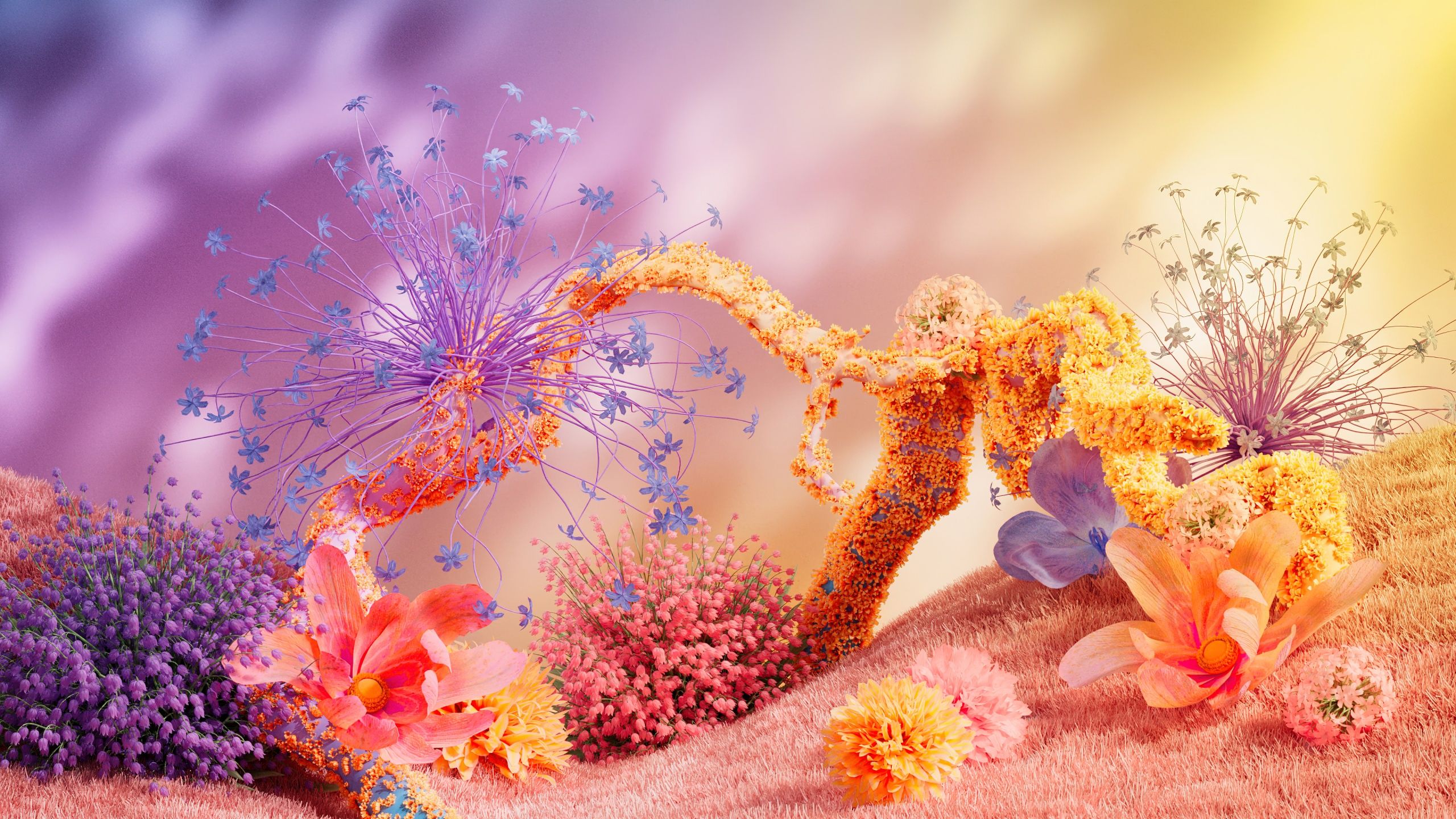 A digital image of a landscape made out of flowers - Desktop, coral