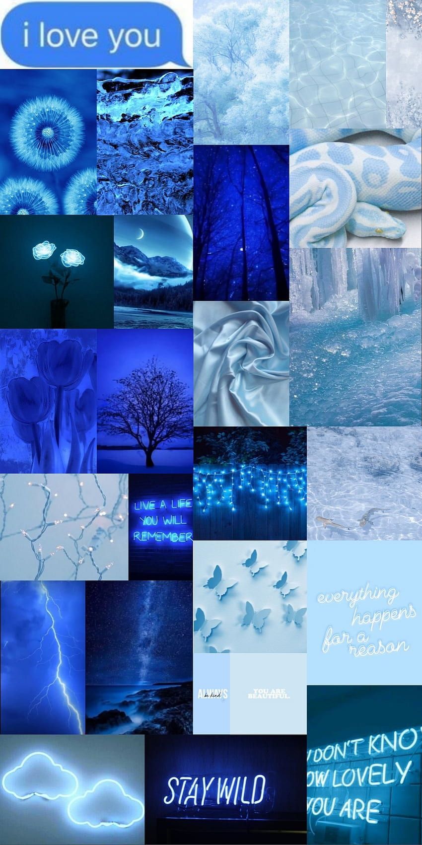 Blue aesthetic wallpaper collage for phone background. - Blue