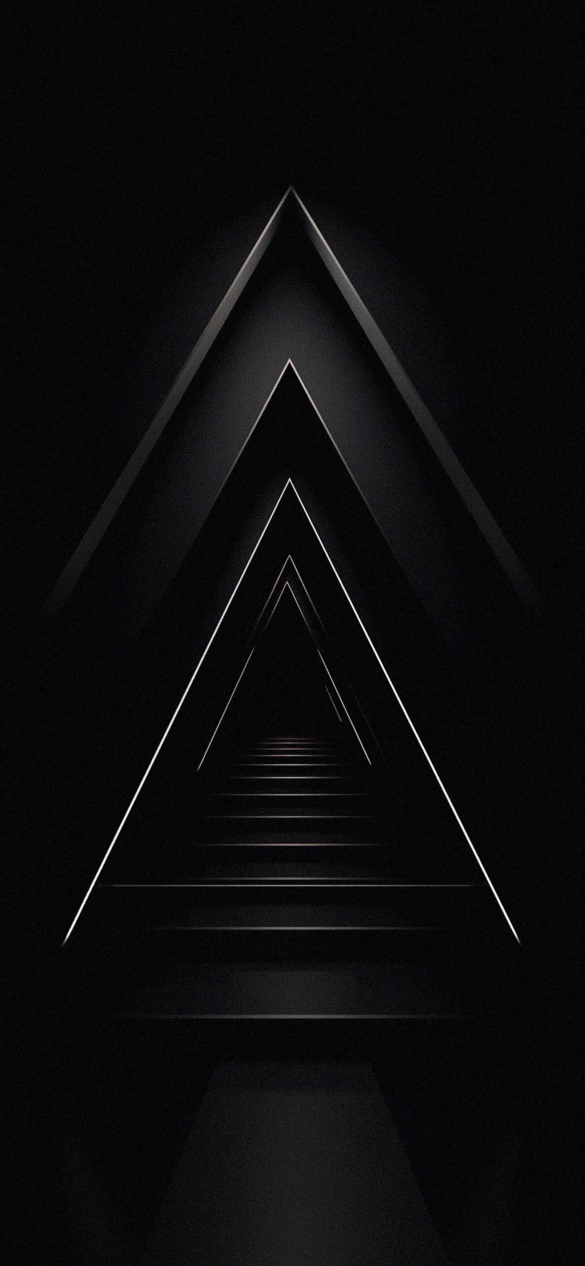 A black and white image of a triangle with a staircase in the background - Black phone, minimalist