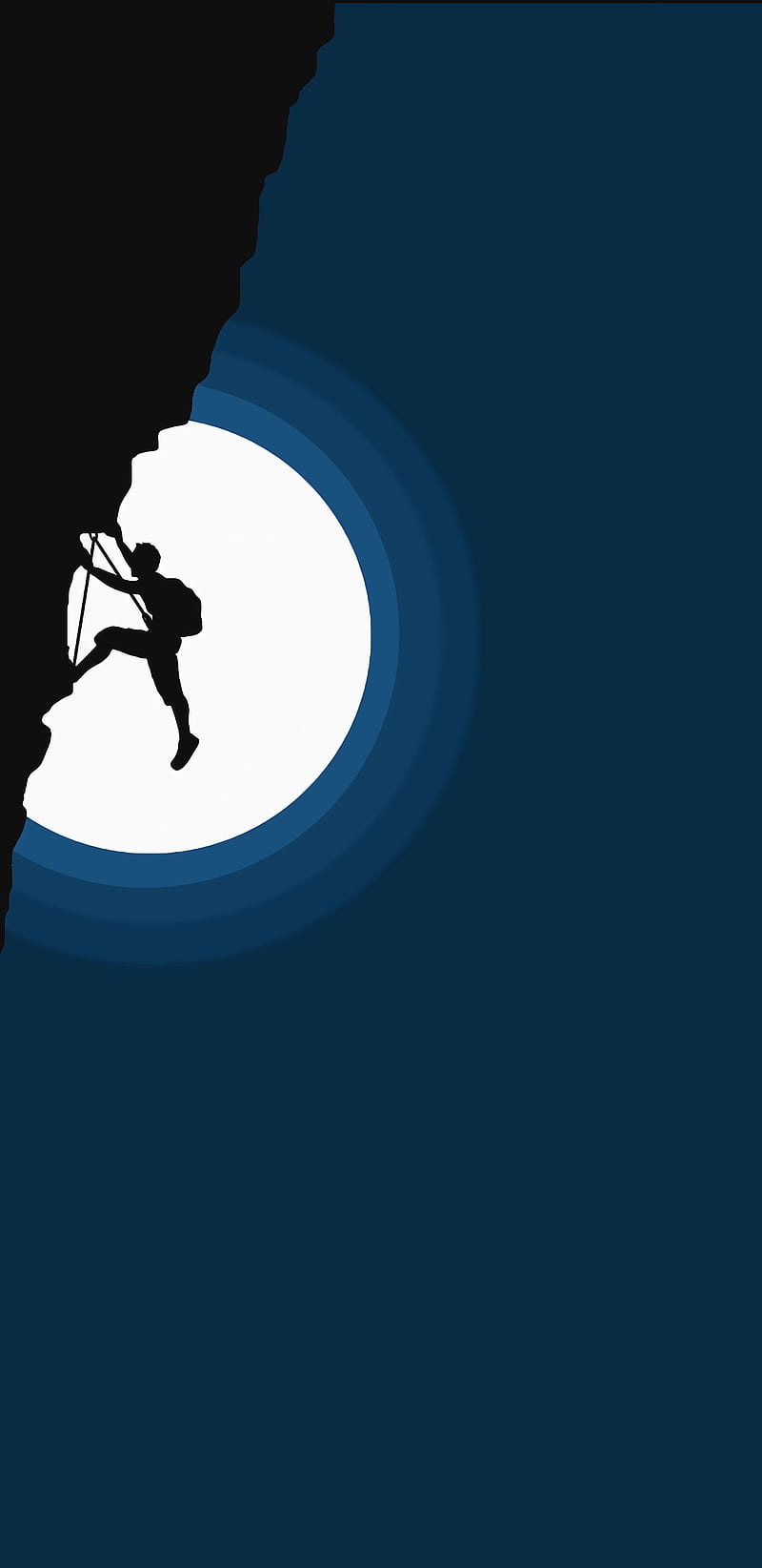 IPhone wallpaper of a man rock climbing in the moonlight - Minimalist, clean, illustration