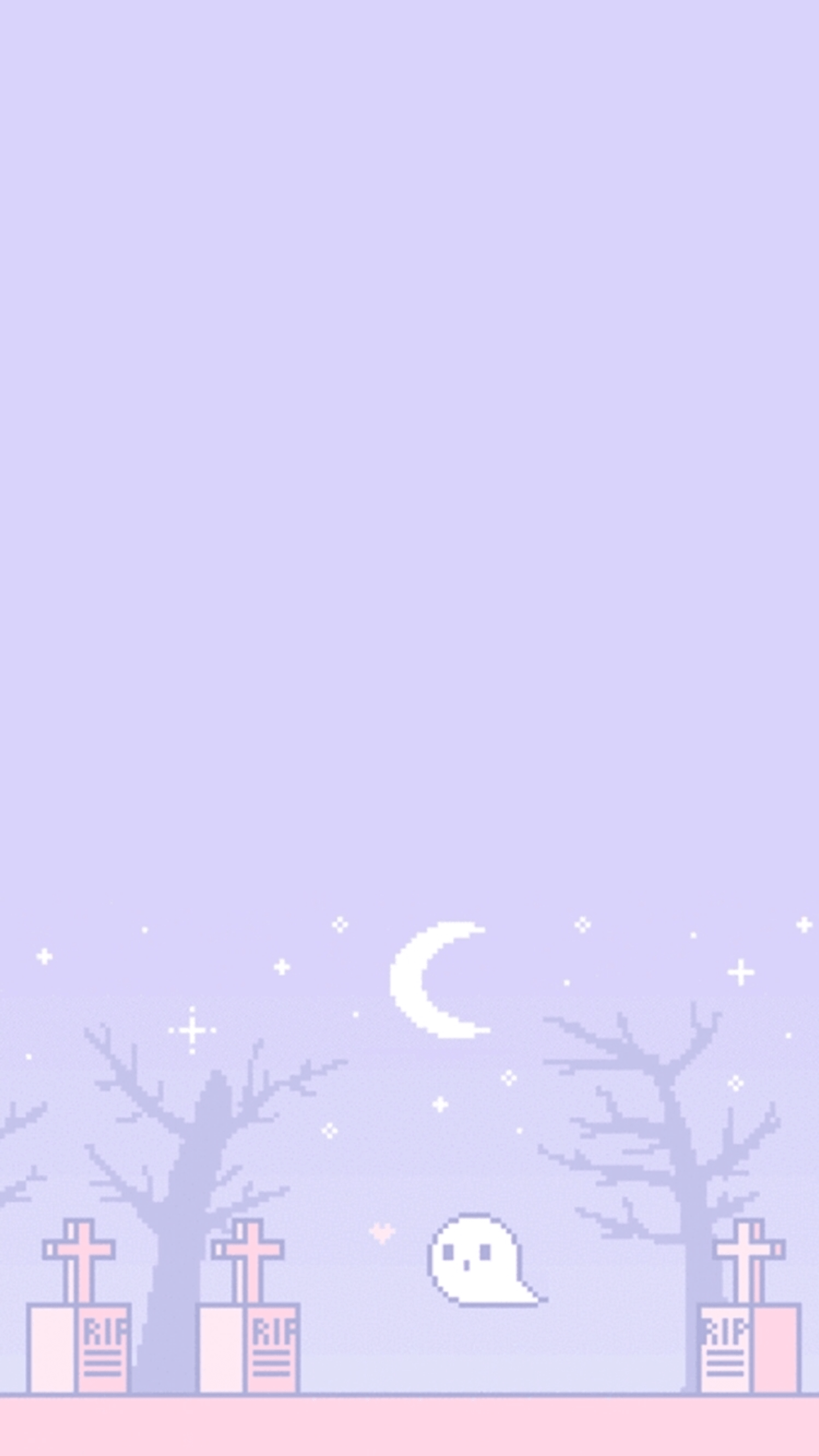 A purple background with ghost and trees - Kawaii, spooky, ghost, pixel art, Halloween, cute Halloween